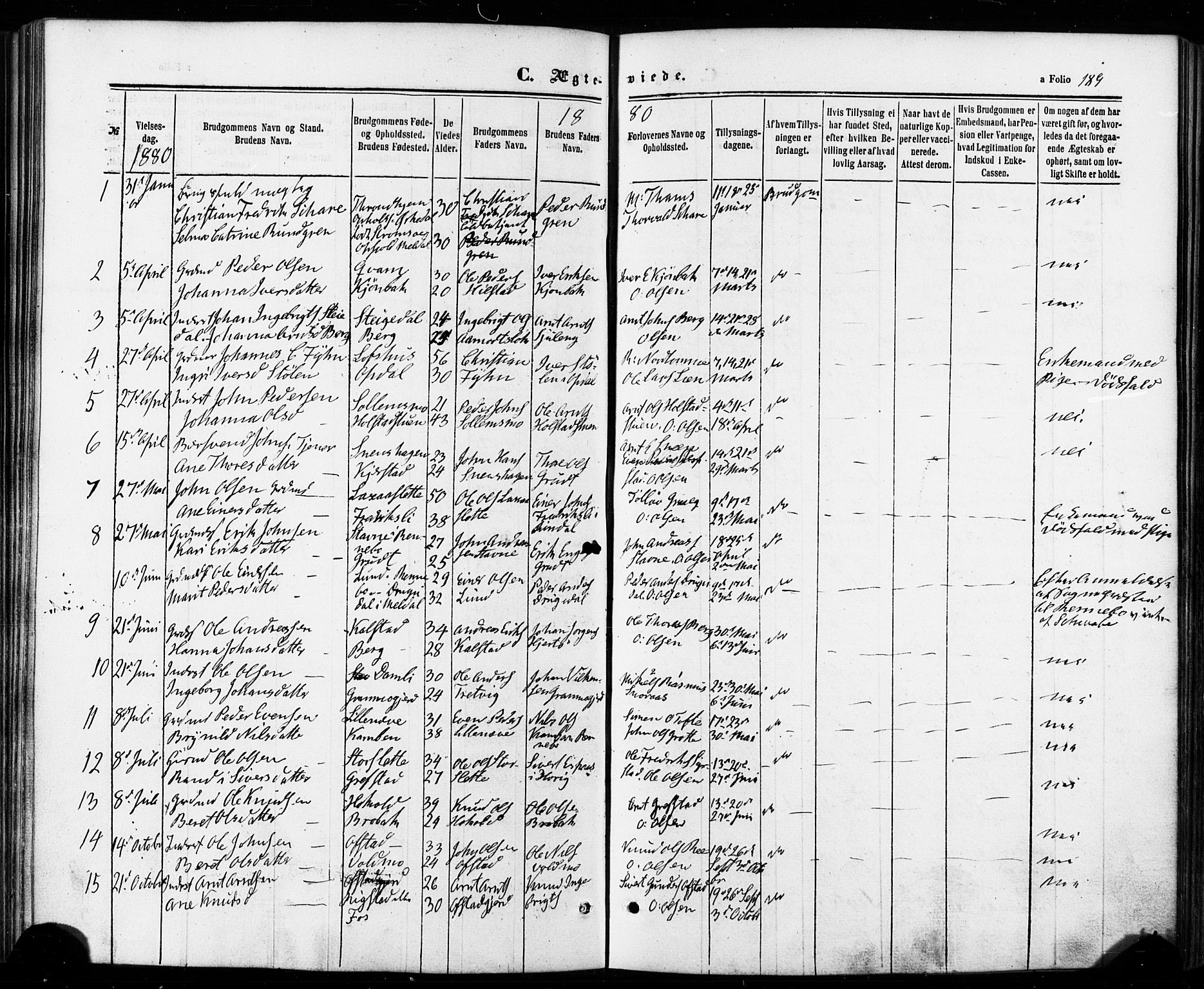 Ministerialprotokoller, klokkerbøker og fødselsregistre - Sør-Trøndelag, SAT/A-1456/672/L0856: Parish register (official) no. 672A08, 1861-1881, p. 189