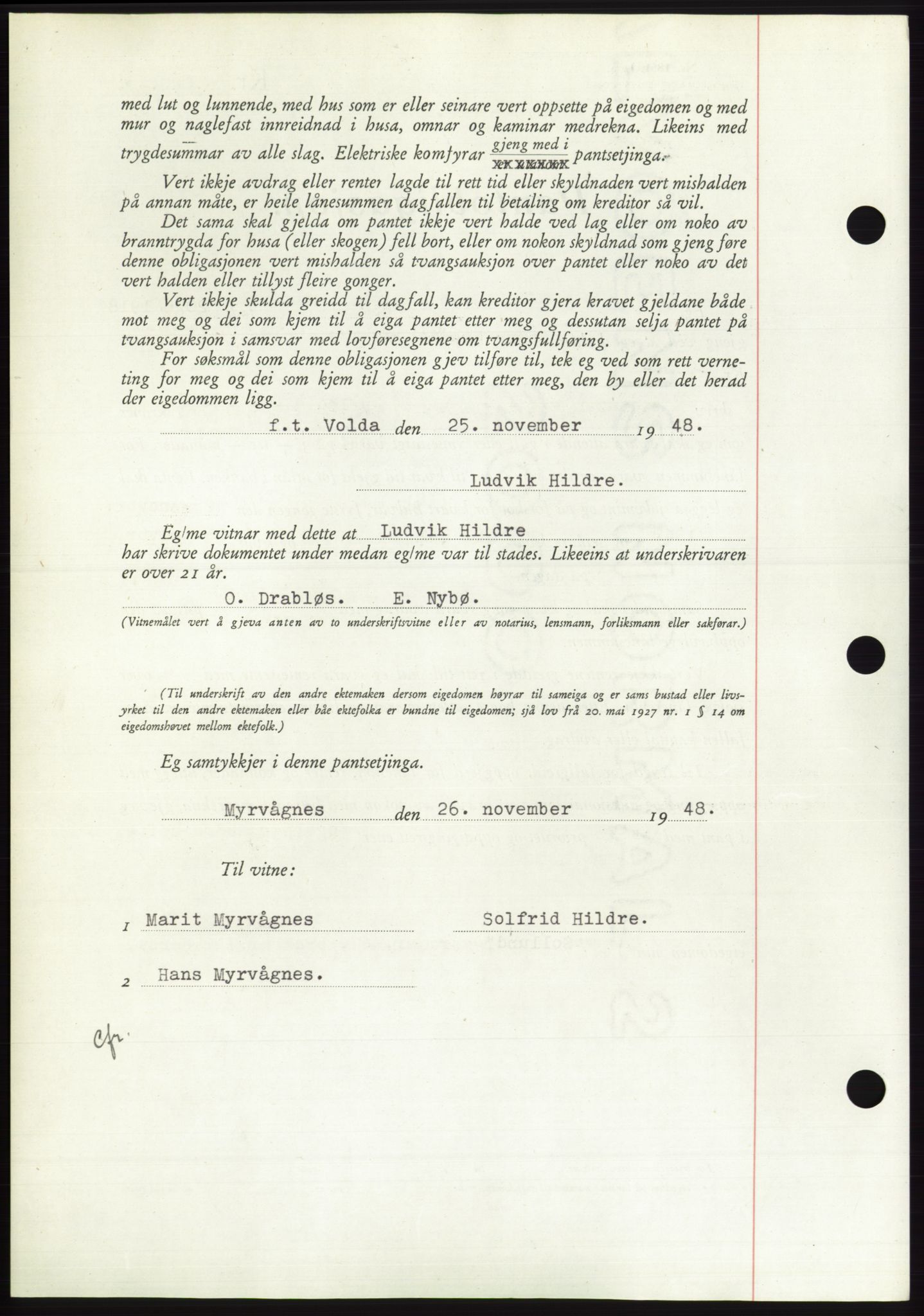 Søre Sunnmøre sorenskriveri, AV/SAT-A-4122/1/2/2C/L0116: Mortgage book no. 4B, 1948-1949, Diary no: : 1795/1948