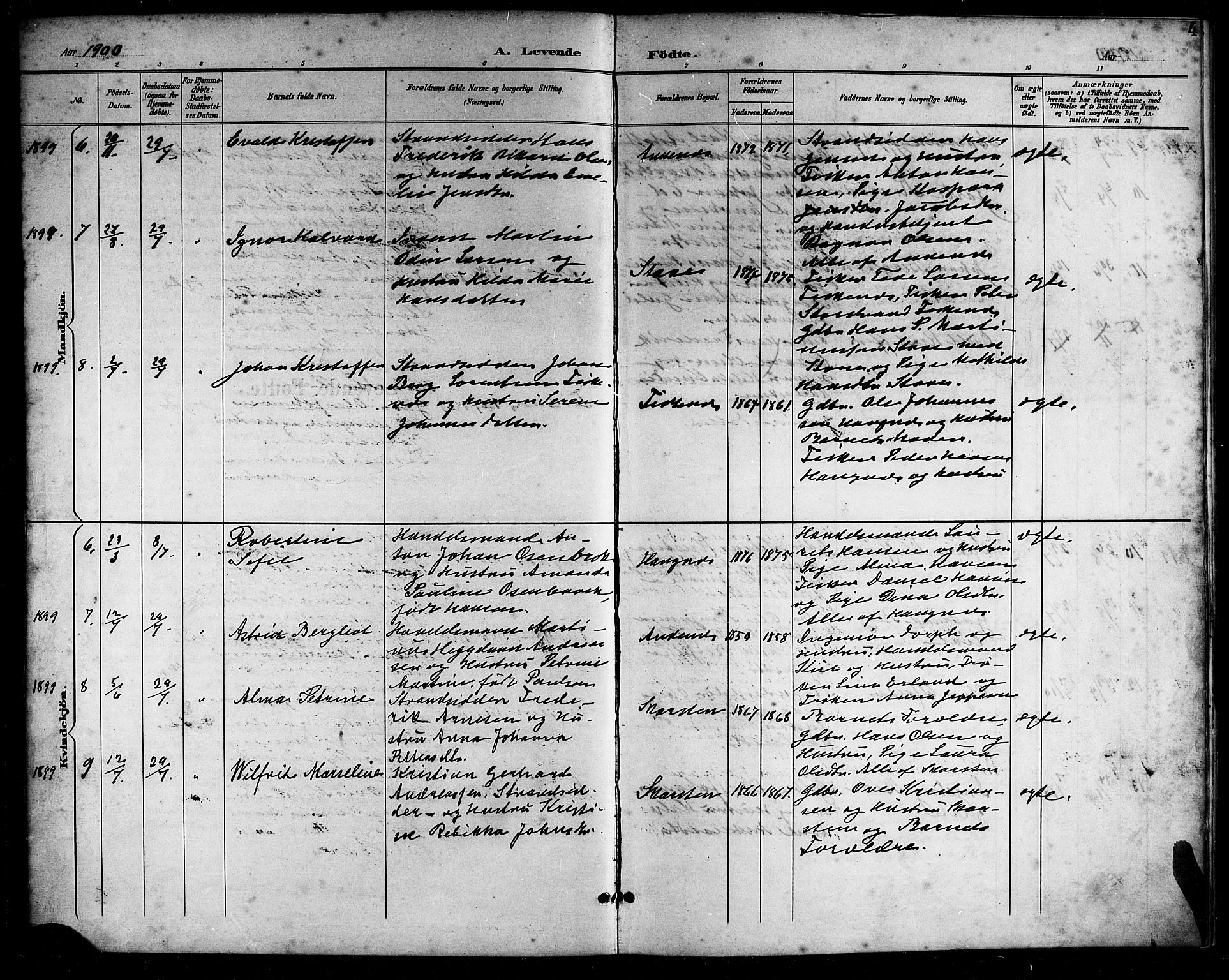 Ministerialprotokoller, klokkerbøker og fødselsregistre - Nordland, AV/SAT-A-1459/899/L1449: Parish register (copy) no. 899C04, 1900-1918, p. 4