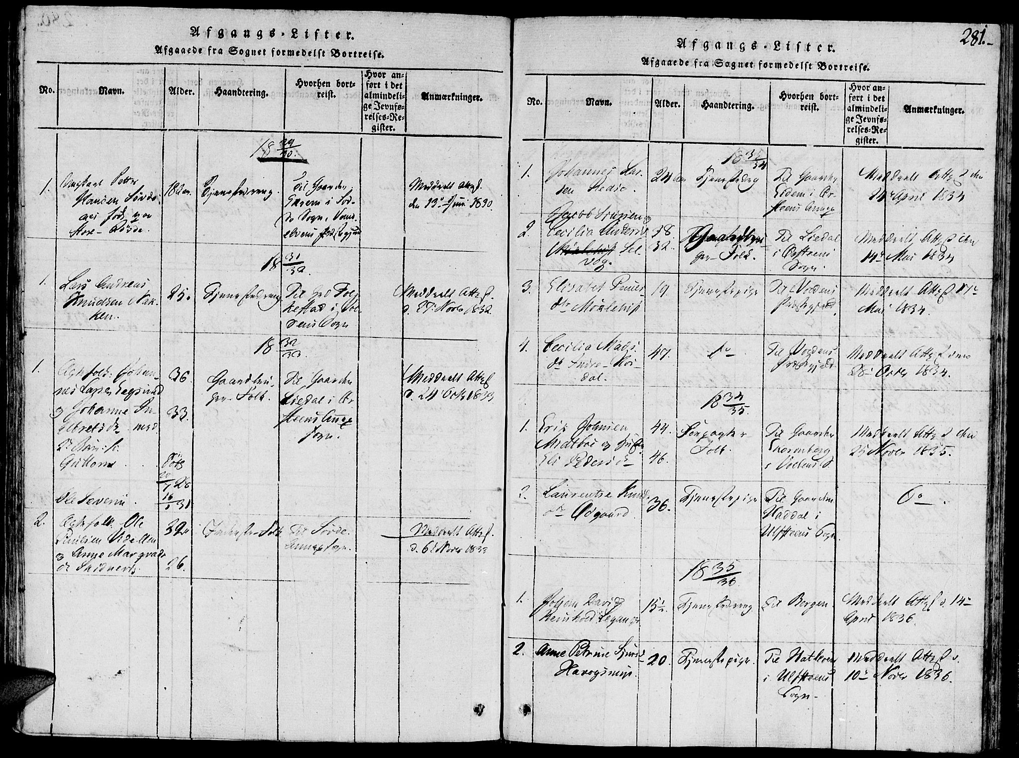 Ministerialprotokoller, klokkerbøker og fødselsregistre - Møre og Romsdal, SAT/A-1454/504/L0054: Parish register (official) no. 504A01, 1816-1861, p. 281