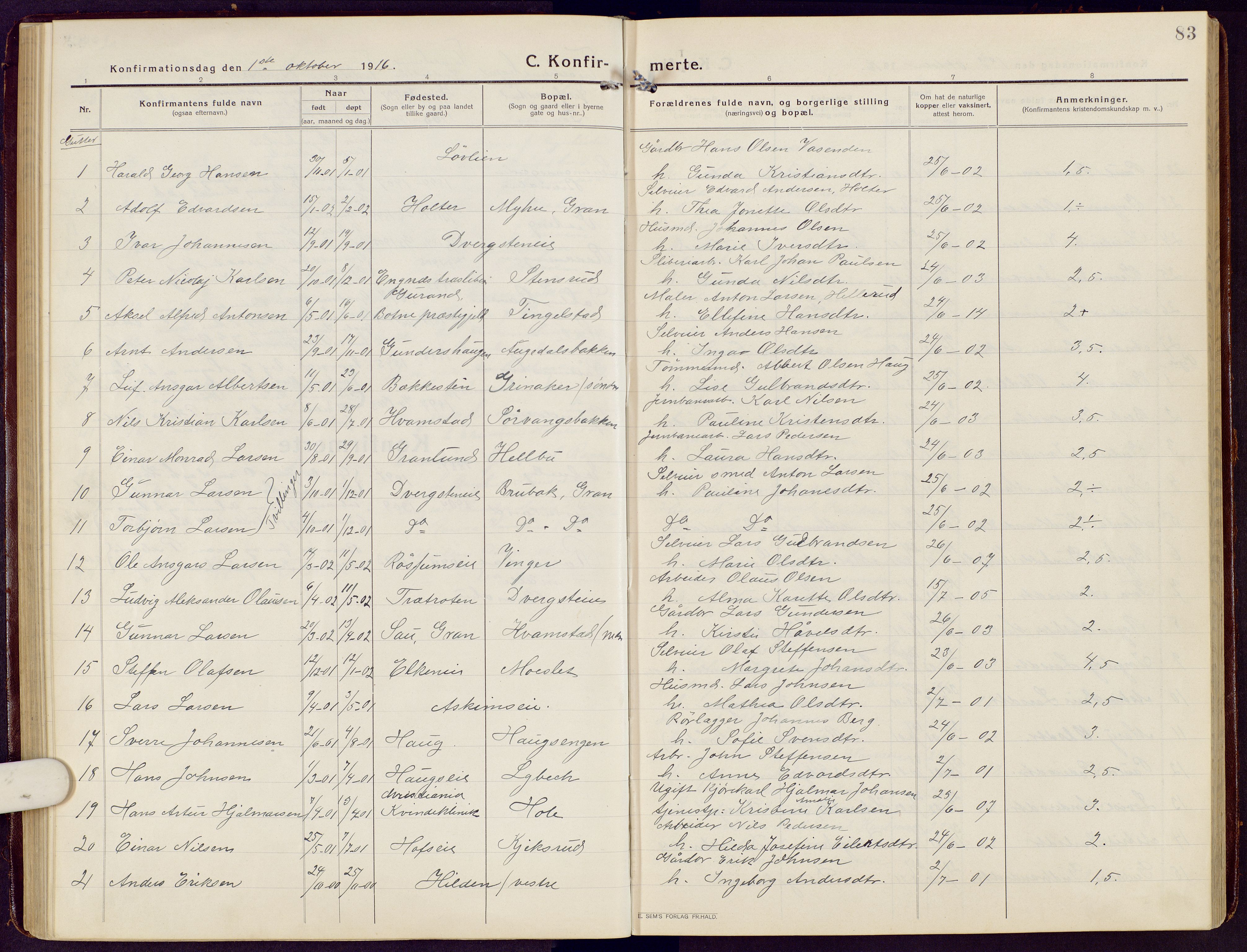 Brandbu prestekontor, SAH/PREST-114/H/Ha/Hab/L0010: Parish register (copy) no. 10, 1916-1930, p. 83