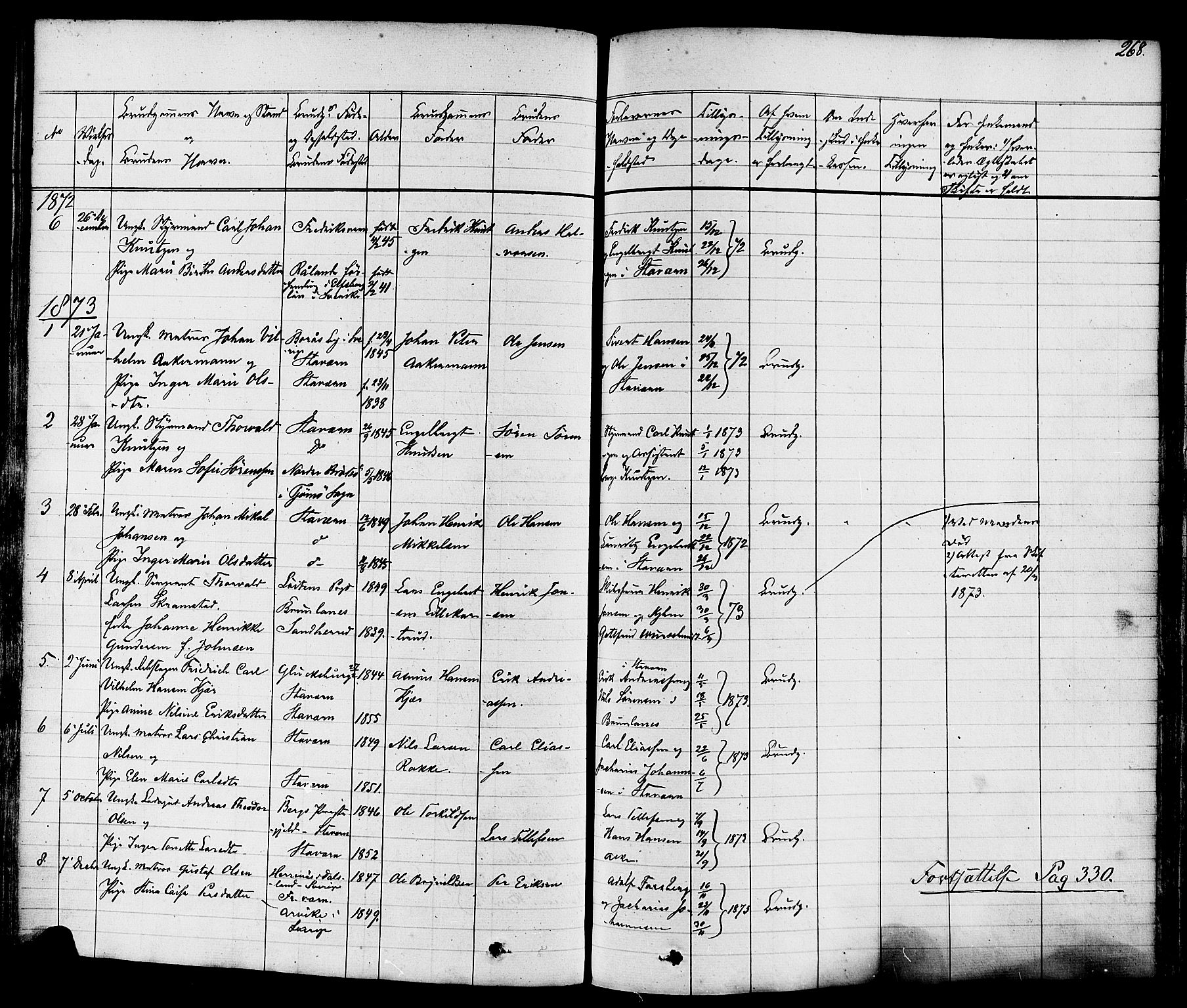 Stavern kirkebøker, AV/SAKO-A-318/F/Fa/L0007: Parish register (official) no. 7, 1840-1877, p. 268