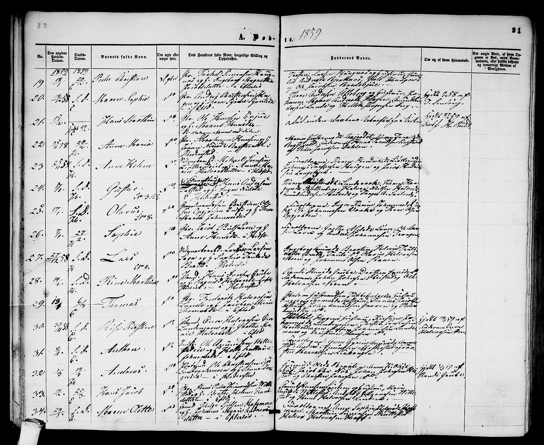 Sandsvær kirkebøker, AV/SAKO-A-244/G/Ga/L0005: Parish register (copy) no. I 5, 1857-1873, p. 21