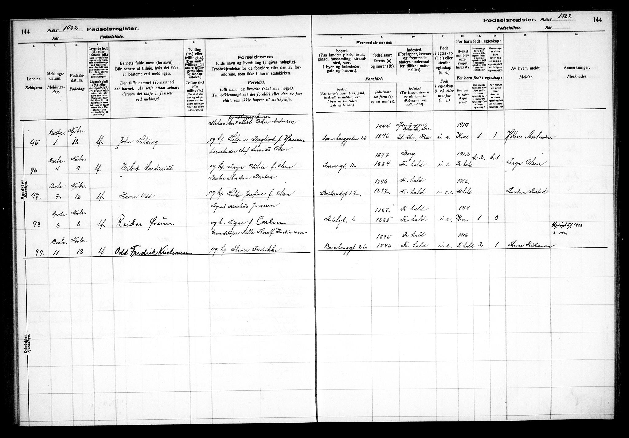 Halden prestekontor Kirkebøker, AV/SAO-A-10909/J/Ja/L0001: Birth register no. I 1, 1916-1925, p. 144