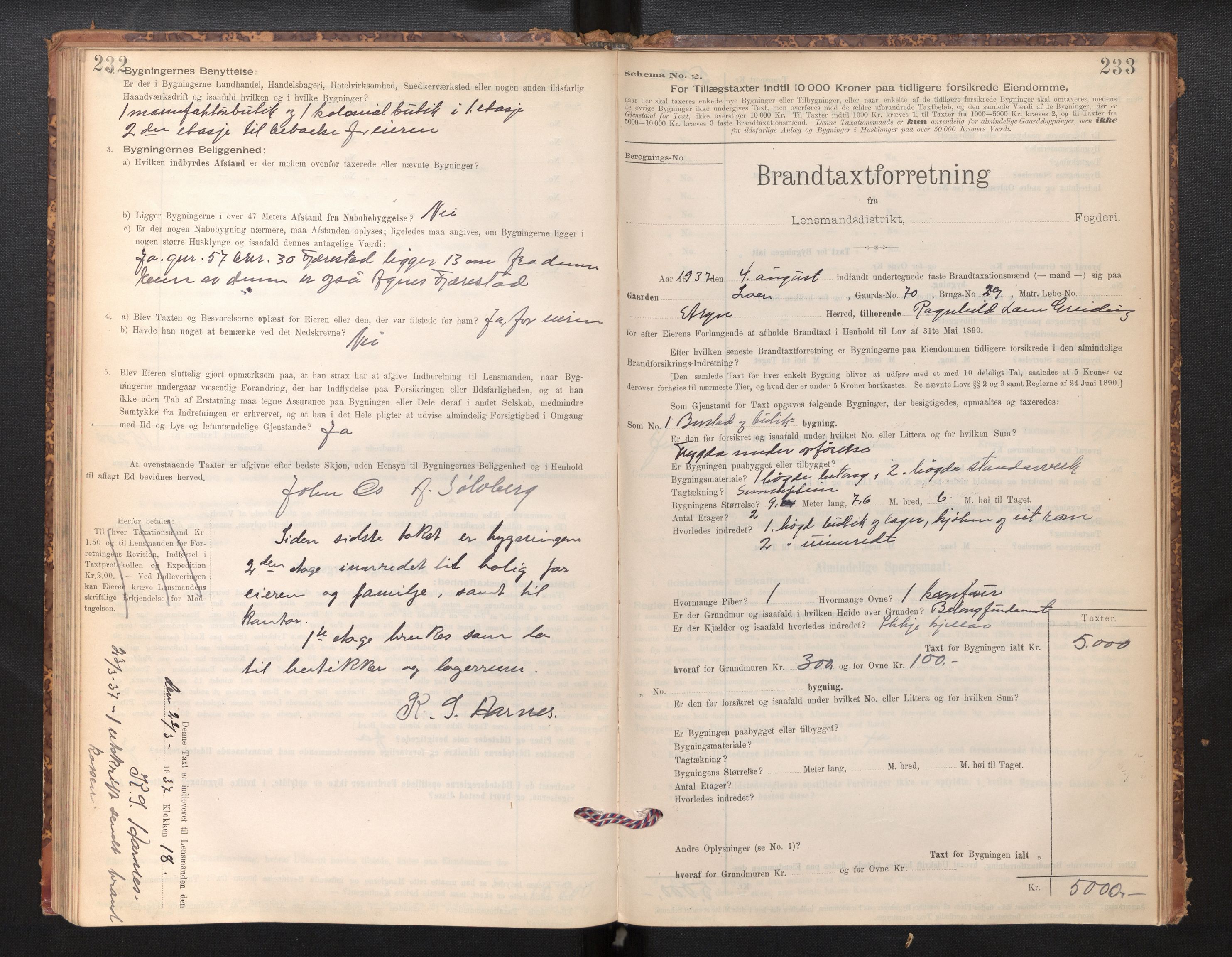 Lensmannen i Stryn og Innvik, SAB/A-30201/0012/L0002: Branntakstprotokoll, skjematakst, 1894-1942, p. 232-233