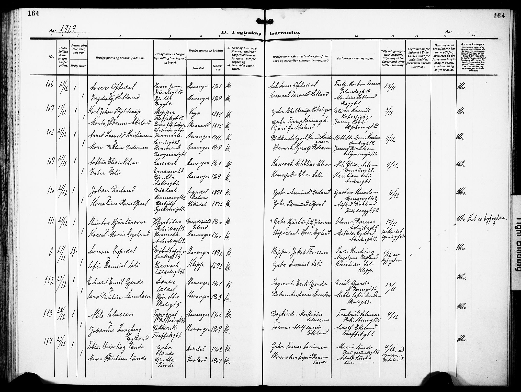 St. Johannes sokneprestkontor, SAST/A-101814/001/30/30BB/L0007: Parish register (copy) no. B 7, 1917-1932, p. 164