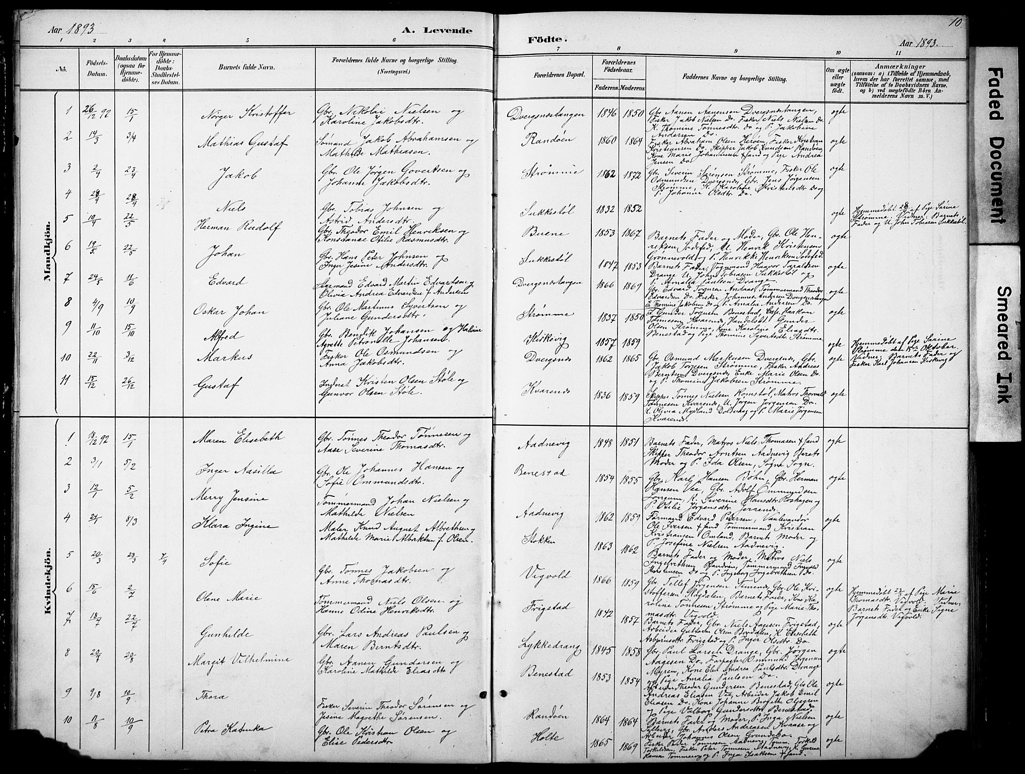Oddernes sokneprestkontor, SAK/1111-0033/F/Fb/Fbb/L0002: Parish register (copy) no. B 2, 1889-1933, p. 10