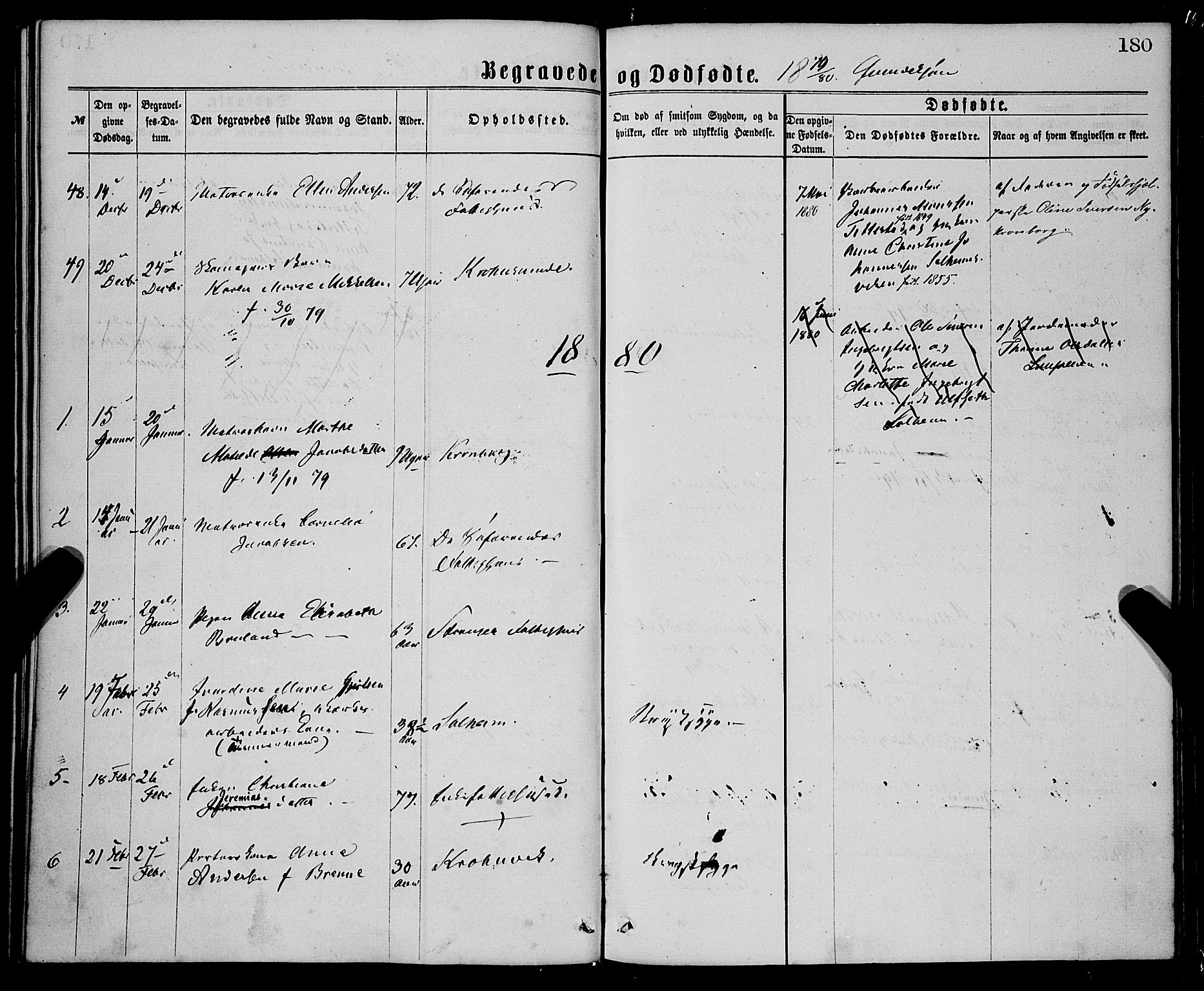 St. Jørgens hospital og Årstad sokneprestembete, SAB/A-99934: Parish register (official) no. A 11, 1864-1886, p. 180