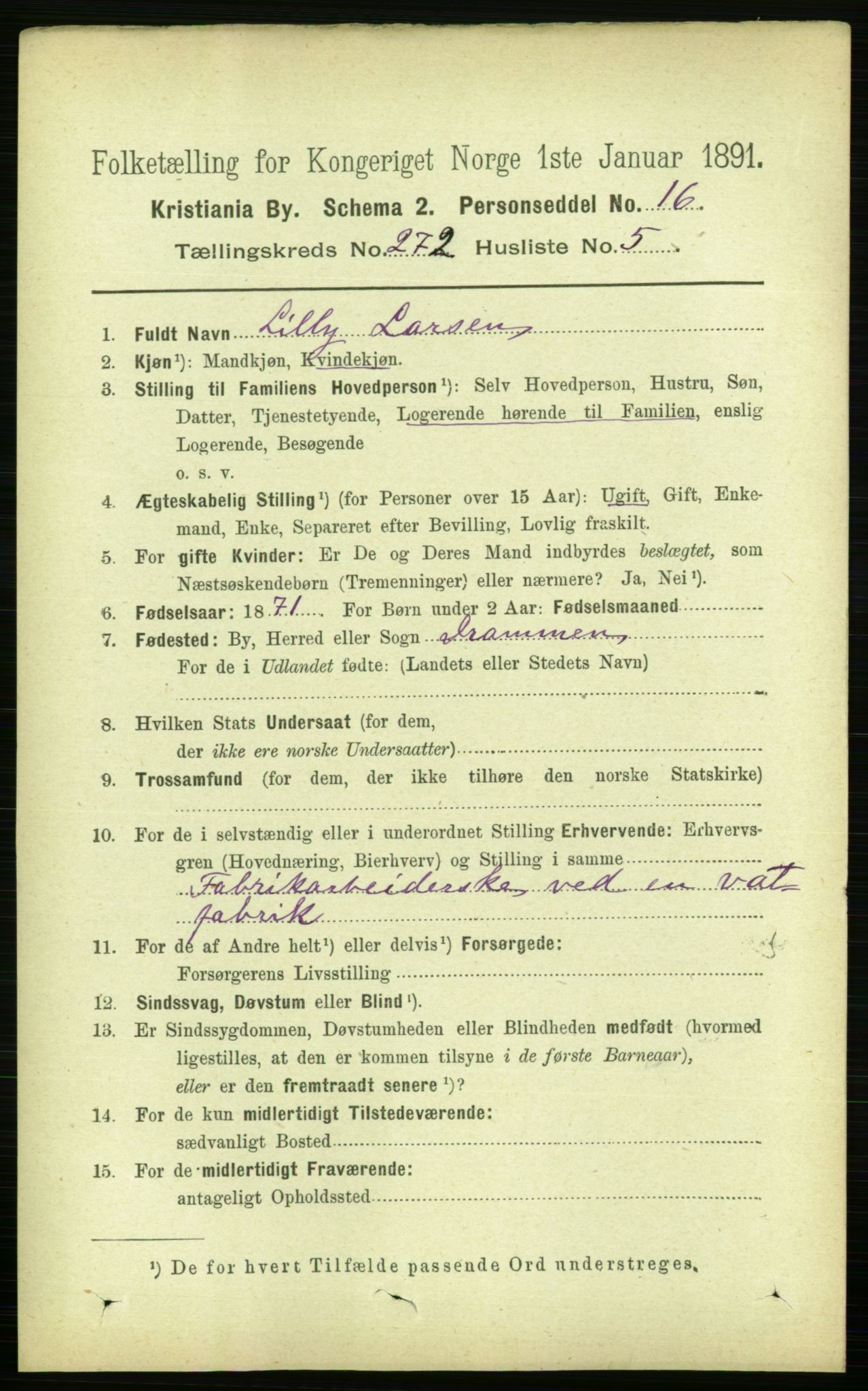 RA, 1891 census for 0301 Kristiania, 1891, p. 165339