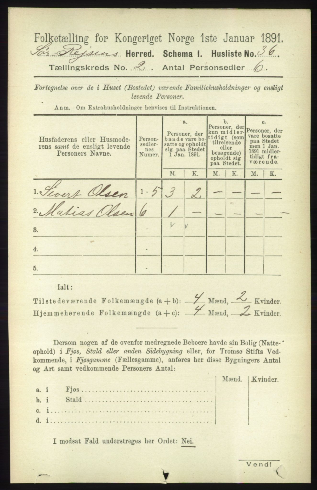 RA, 1891 census for 1925 Sørreisa, 1891, p. 371