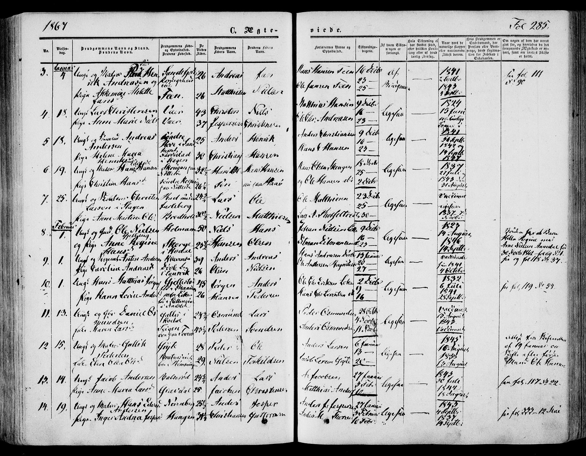 Stokke kirkebøker, AV/SAKO-A-320/F/Fa/L0008: Parish register (official) no. I 8, 1858-1871, p. 285