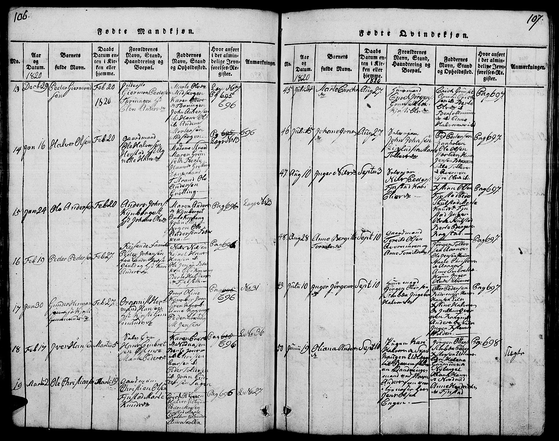 Elverum prestekontor, AV/SAH-PREST-044/H/Ha/Hab/L0001: Parish register (copy) no. 1, 1815-1829, p. 106-107