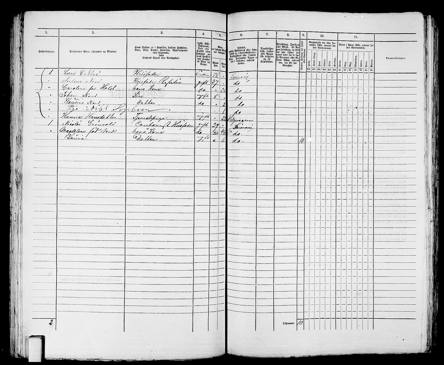 RA, 1865 census for Larvik, 1865, p. 172