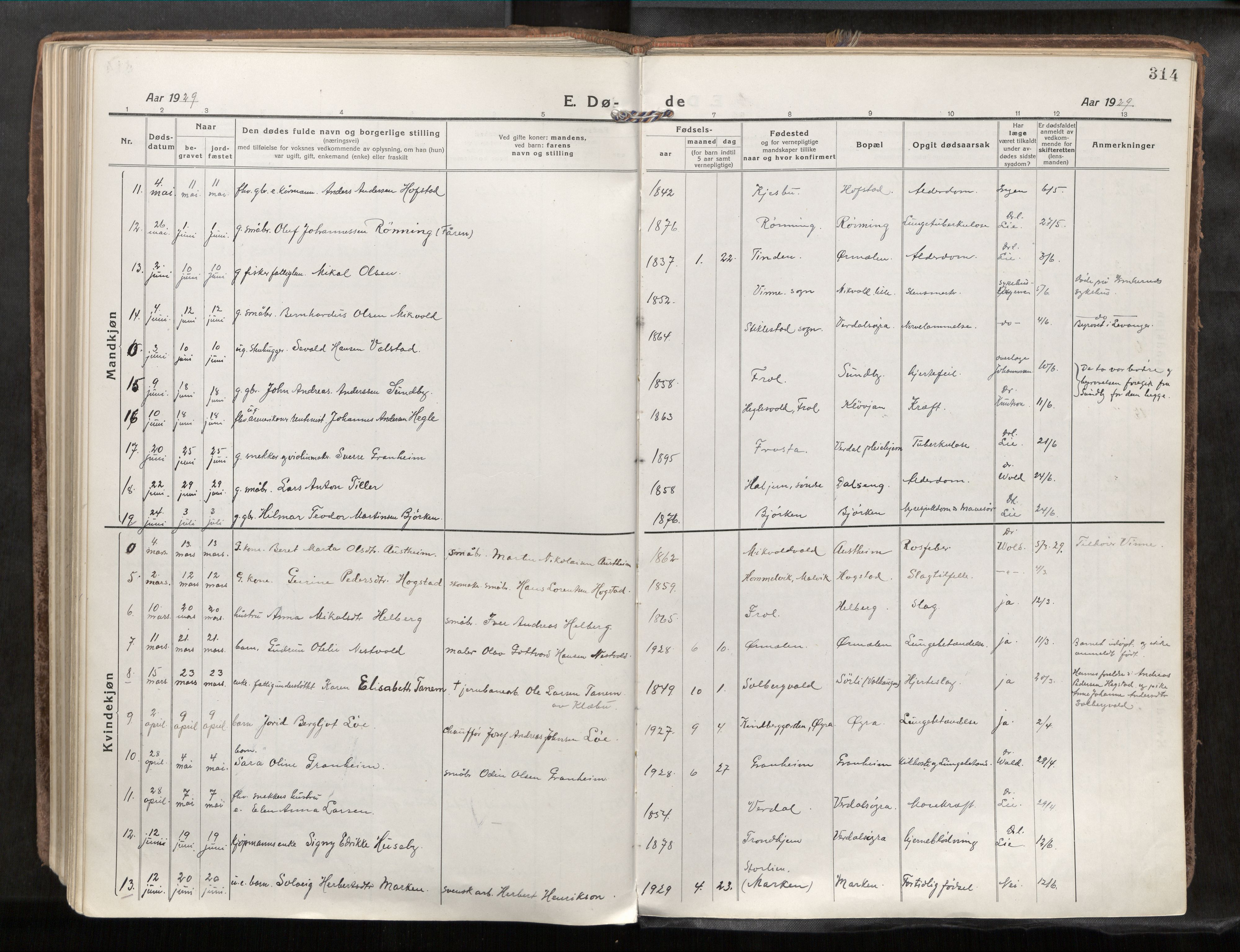 Verdal sokneprestkontor, AV/SAT-A-1156/2/H/Haa/L0001: Parish register (official) no. 1, 1917-1932, p. 314