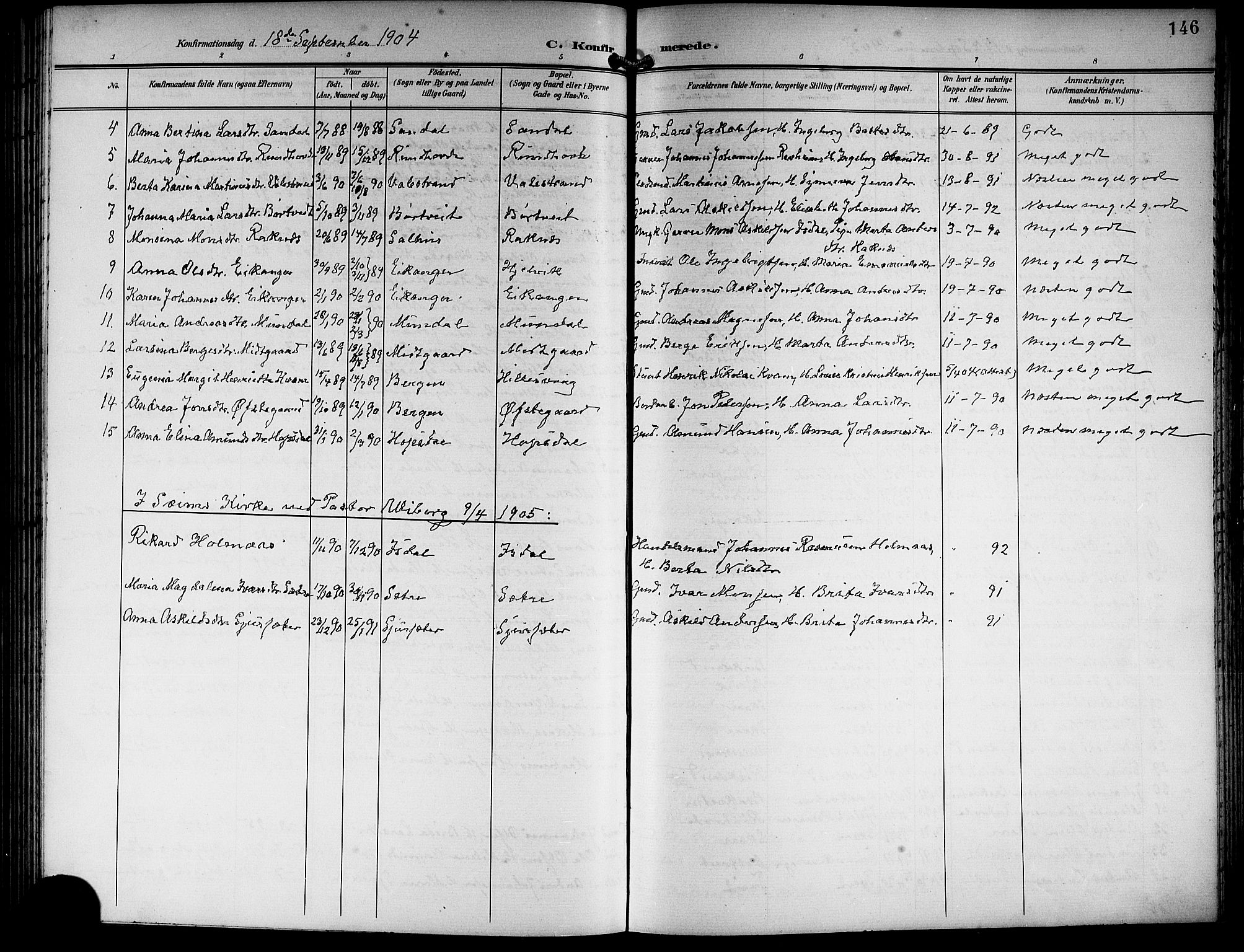 Hamre sokneprestembete, SAB/A-75501/H/Ha/Hab: Parish register (copy) no. B 4, 1898-1919, p. 146