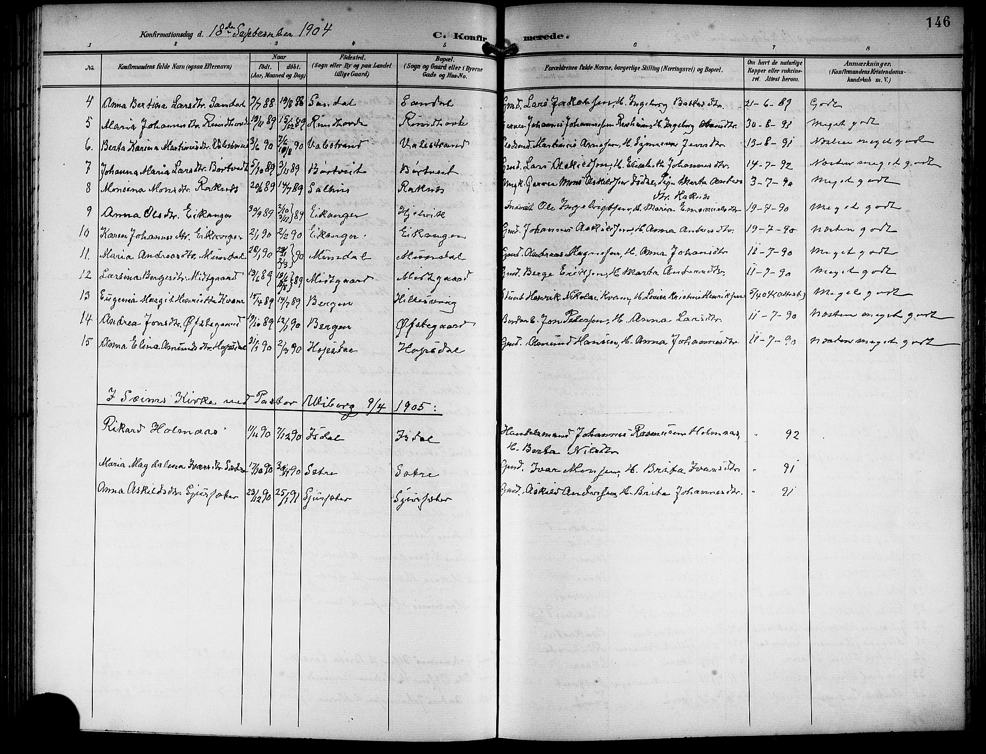 Hamre sokneprestembete, AV/SAB-A-75501/H/Ha/Hab: Parish register (copy) no. B 4, 1898-1919, p. 146