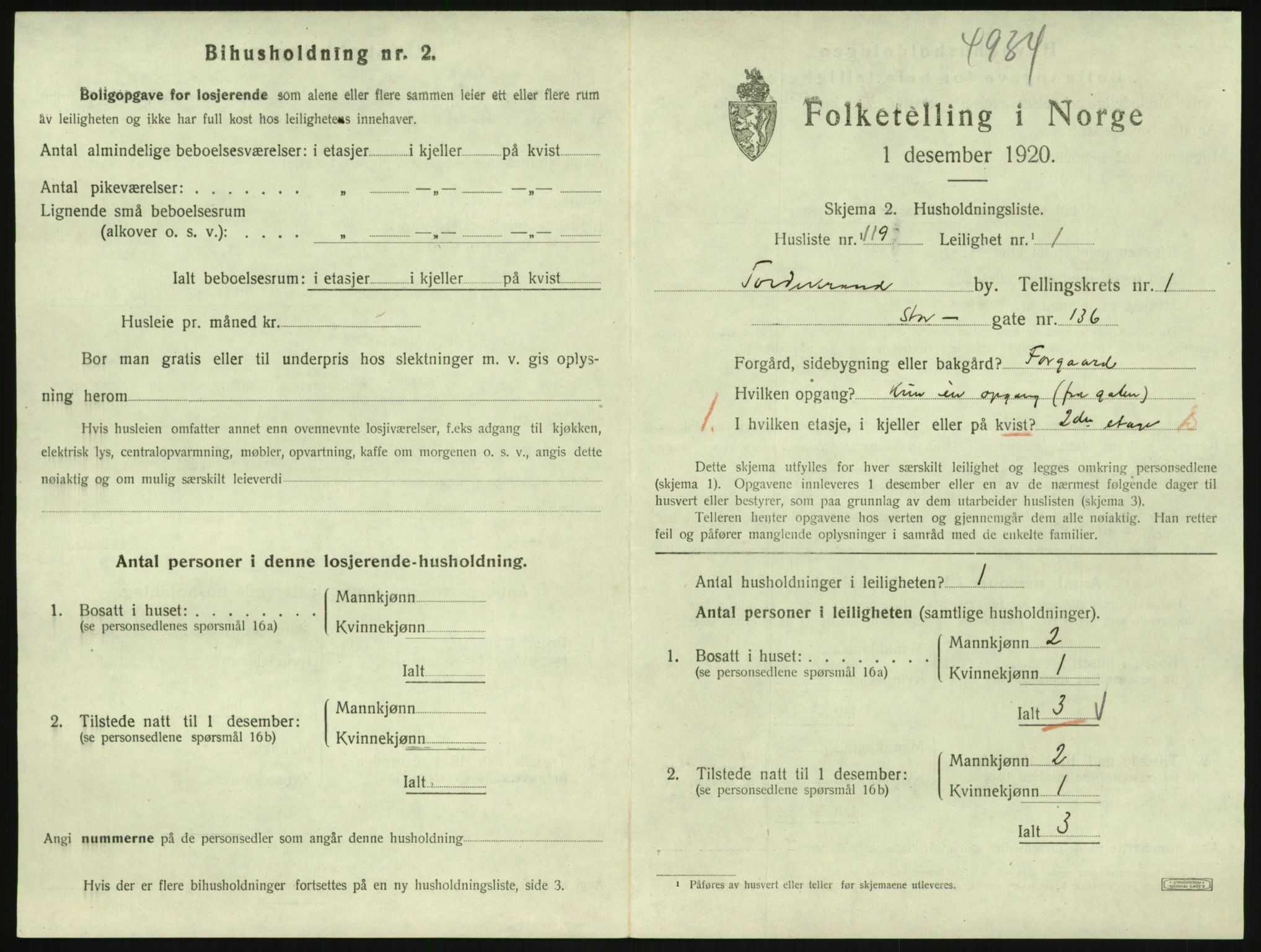 SAK, 1920 census for Tvedestrand, 1920, p. 903