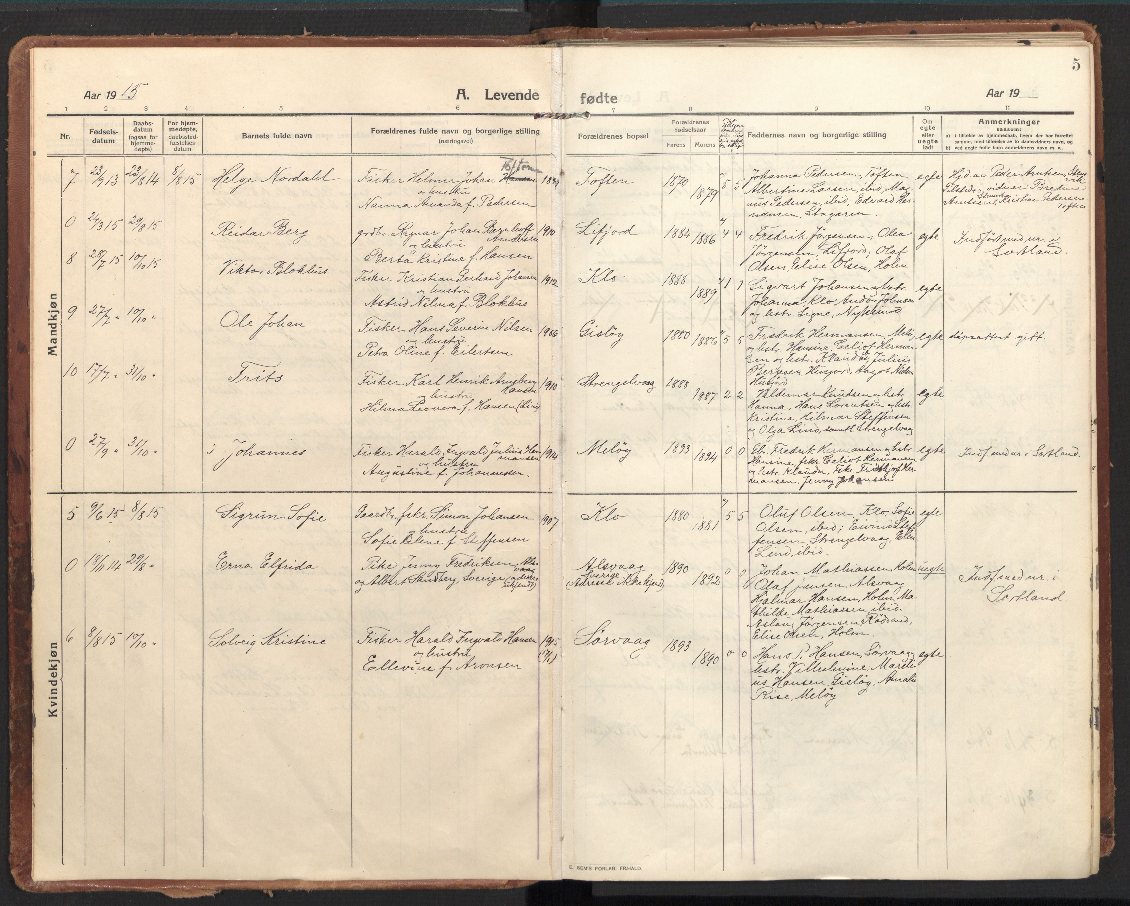 Ministerialprotokoller, klokkerbøker og fødselsregistre - Nordland, SAT/A-1459/894/L1357: Parish register (official) no. 894A03, 1913-1934, p. 5