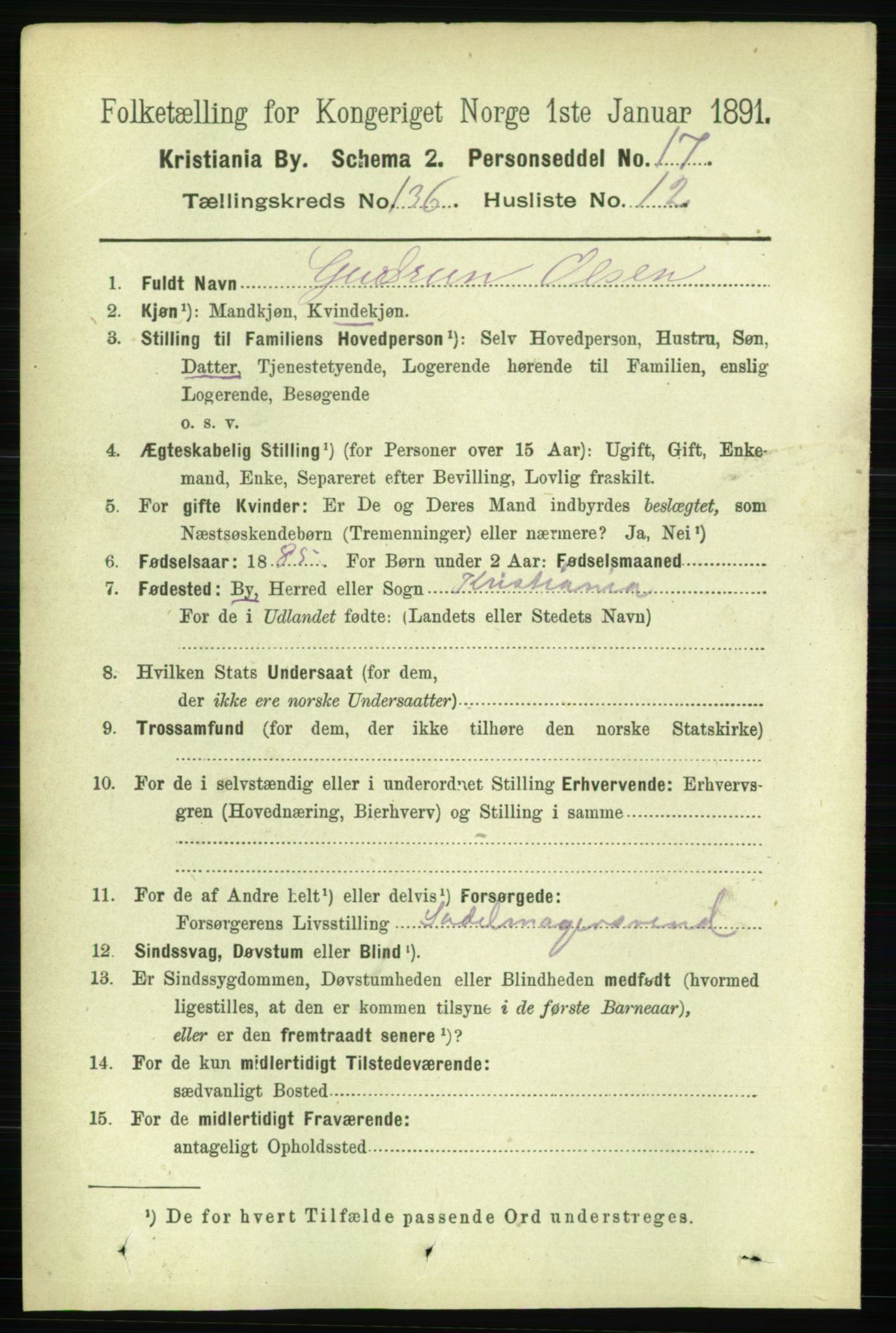 RA, 1891 census for 0301 Kristiania, 1891, p. 75580