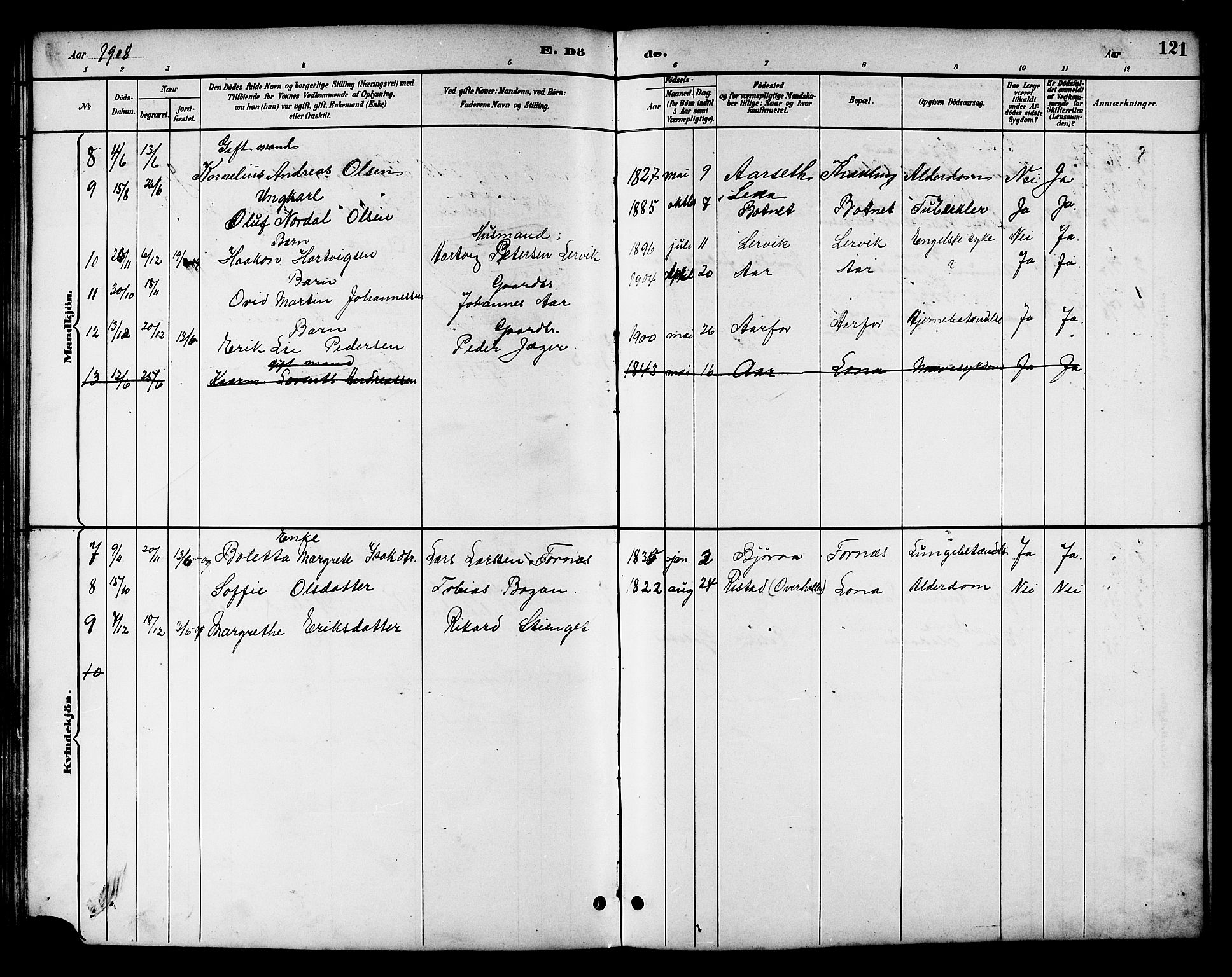 Ministerialprotokoller, klokkerbøker og fødselsregistre - Nord-Trøndelag, SAT/A-1458/783/L0662: Parish register (copy) no. 783C02, 1894-1919, p. 121