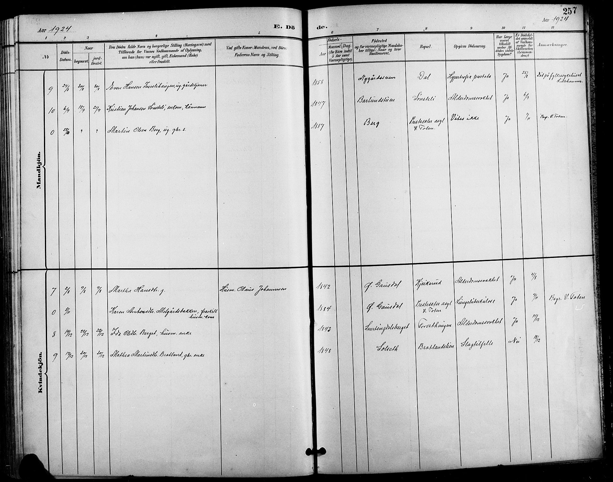 Vestre Gausdal prestekontor, SAH/PREST-094/H/Ha/Hab/L0003: Parish register (copy) no. 3, 1896-1925, p. 257