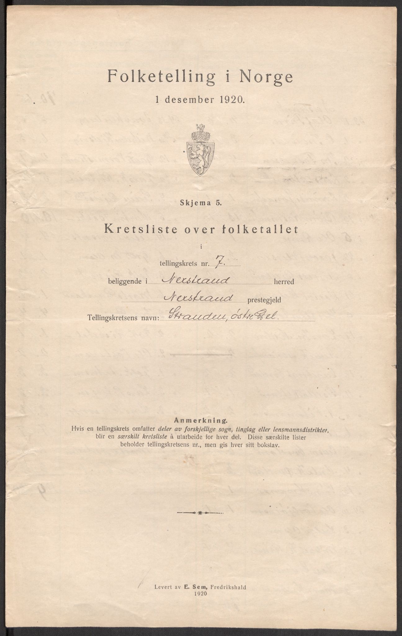 SAST, 1920 census for Nedstrand, 1920, p. 29