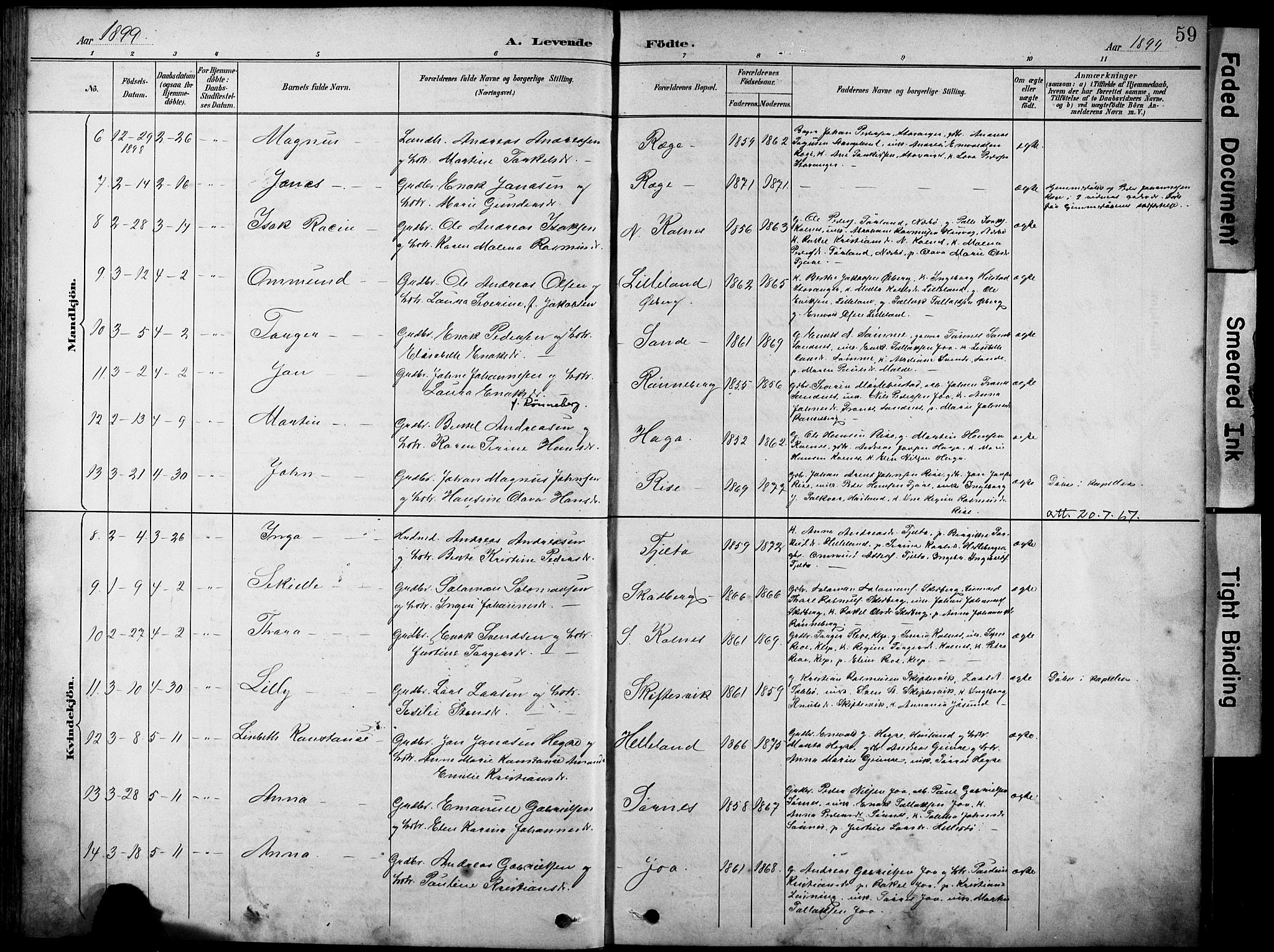 Håland sokneprestkontor, AV/SAST-A-101802/001/30BA/L0012: Parish register (official) no. A 11, 1889-1900, p. 59