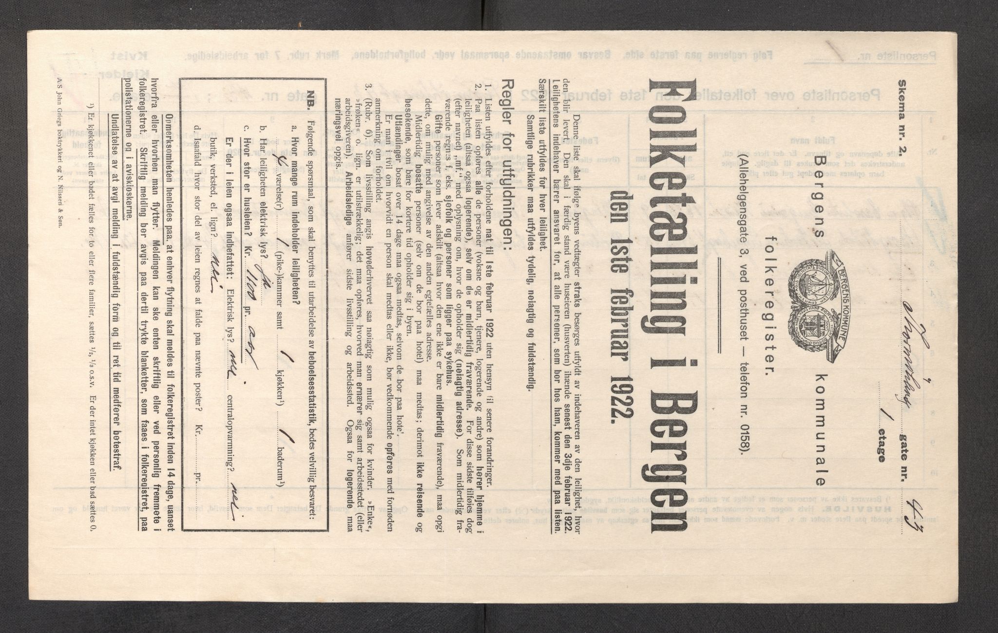 SAB, Municipal Census 1922 for Bergen, 1922, p. 43807