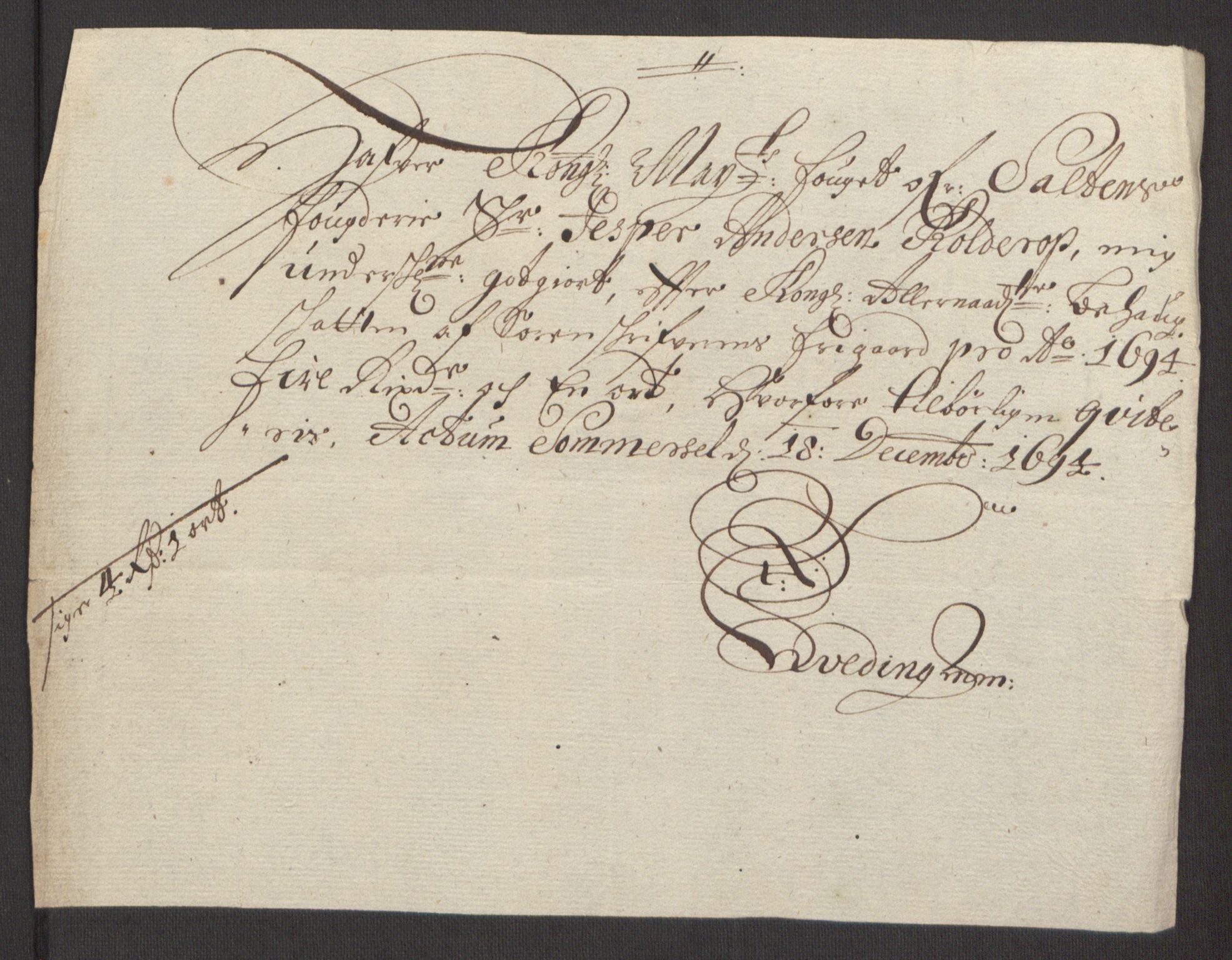 Rentekammeret inntil 1814, Reviderte regnskaper, Fogderegnskap, AV/RA-EA-4092/R66/L4578: Fogderegnskap Salten, 1694-1696, p. 89