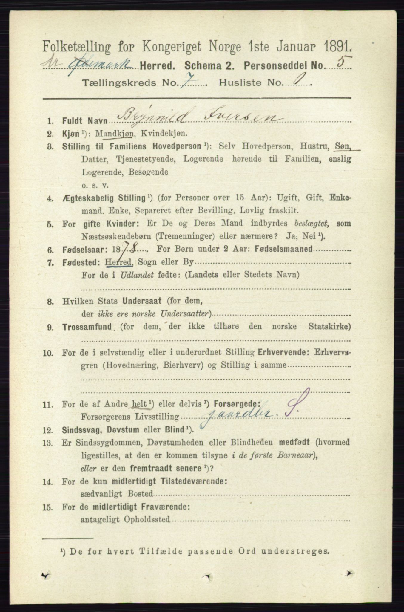 RA, 1891 census for 0118 Aremark, 1891, p. 3907