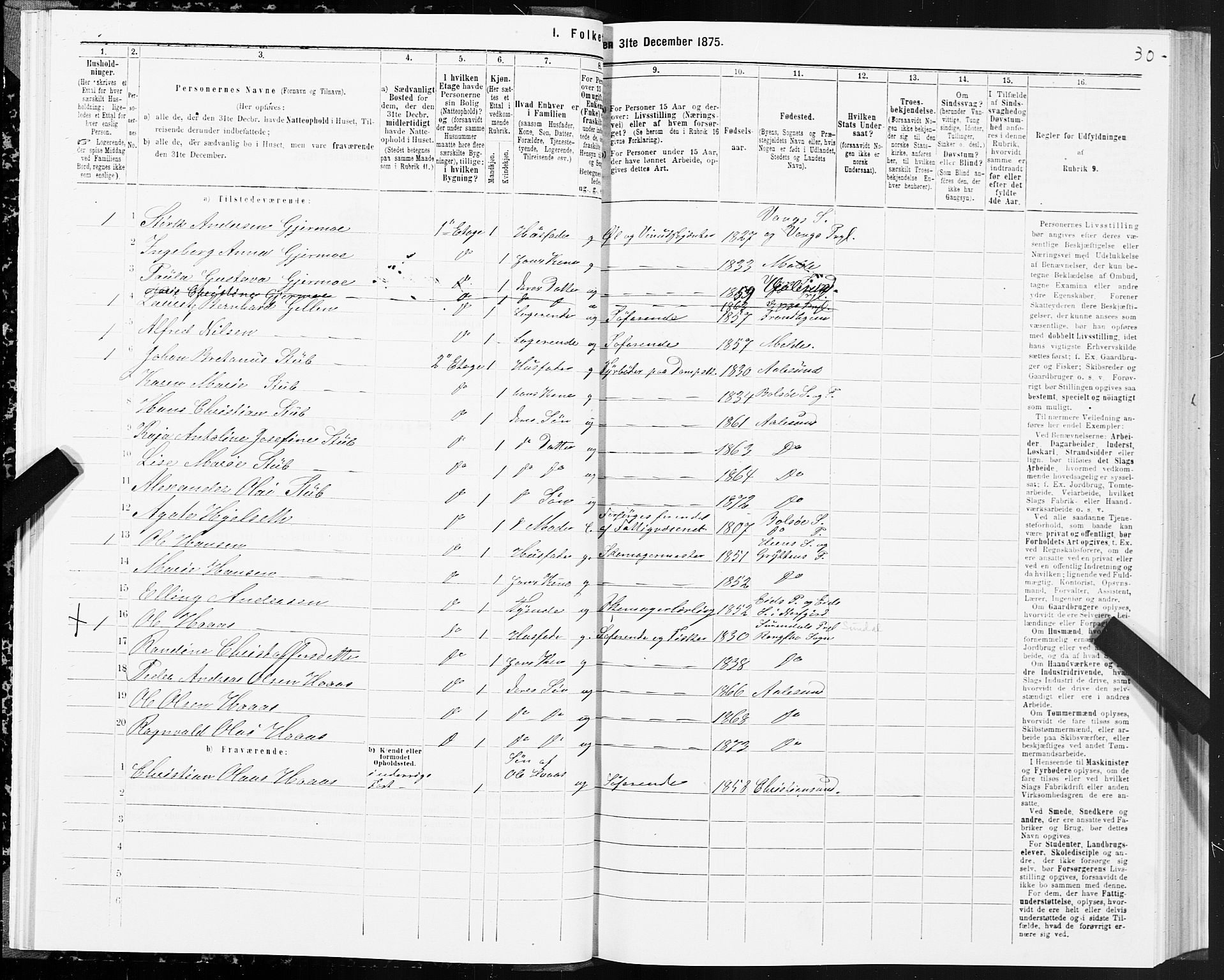 SAT, 1875 census for 1501P Ålesund, 1875, p. 2030