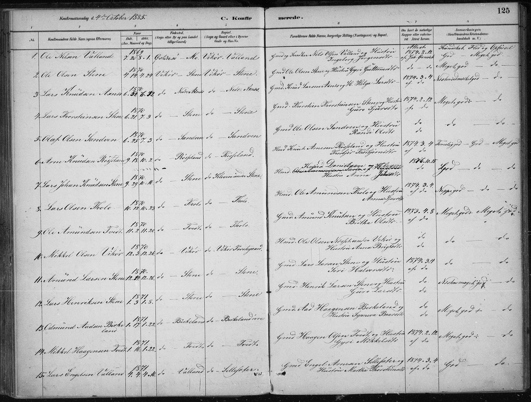 Kvam sokneprestembete, SAB/A-76201/H/Haa: Parish register (official) no. B  1, 1880-1908, p. 125