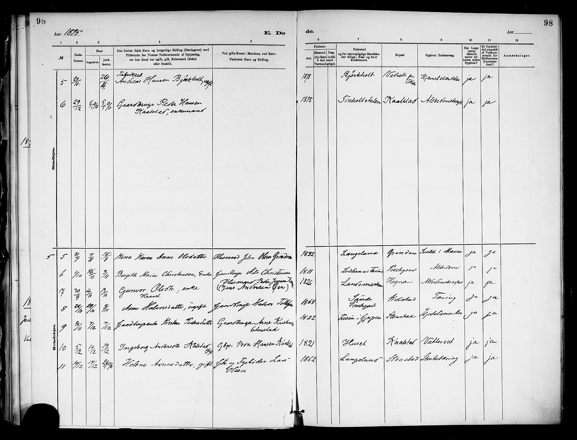 Holla kirkebøker, SAKO/A-272/F/Fa/L0009: Parish register (official) no. 9, 1881-1897, p. 98