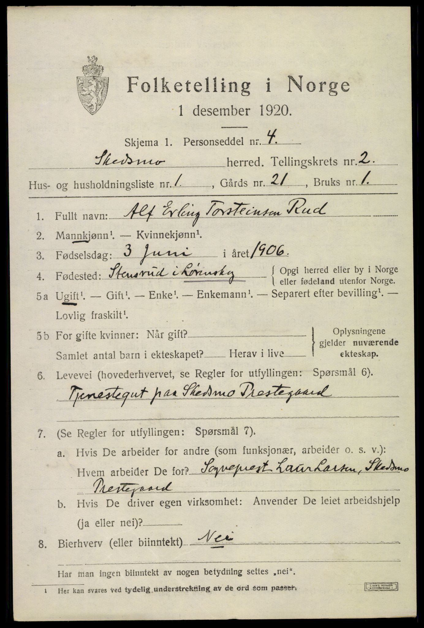 SAO, 1920 census for Skedsmo, 1920, p. 2481