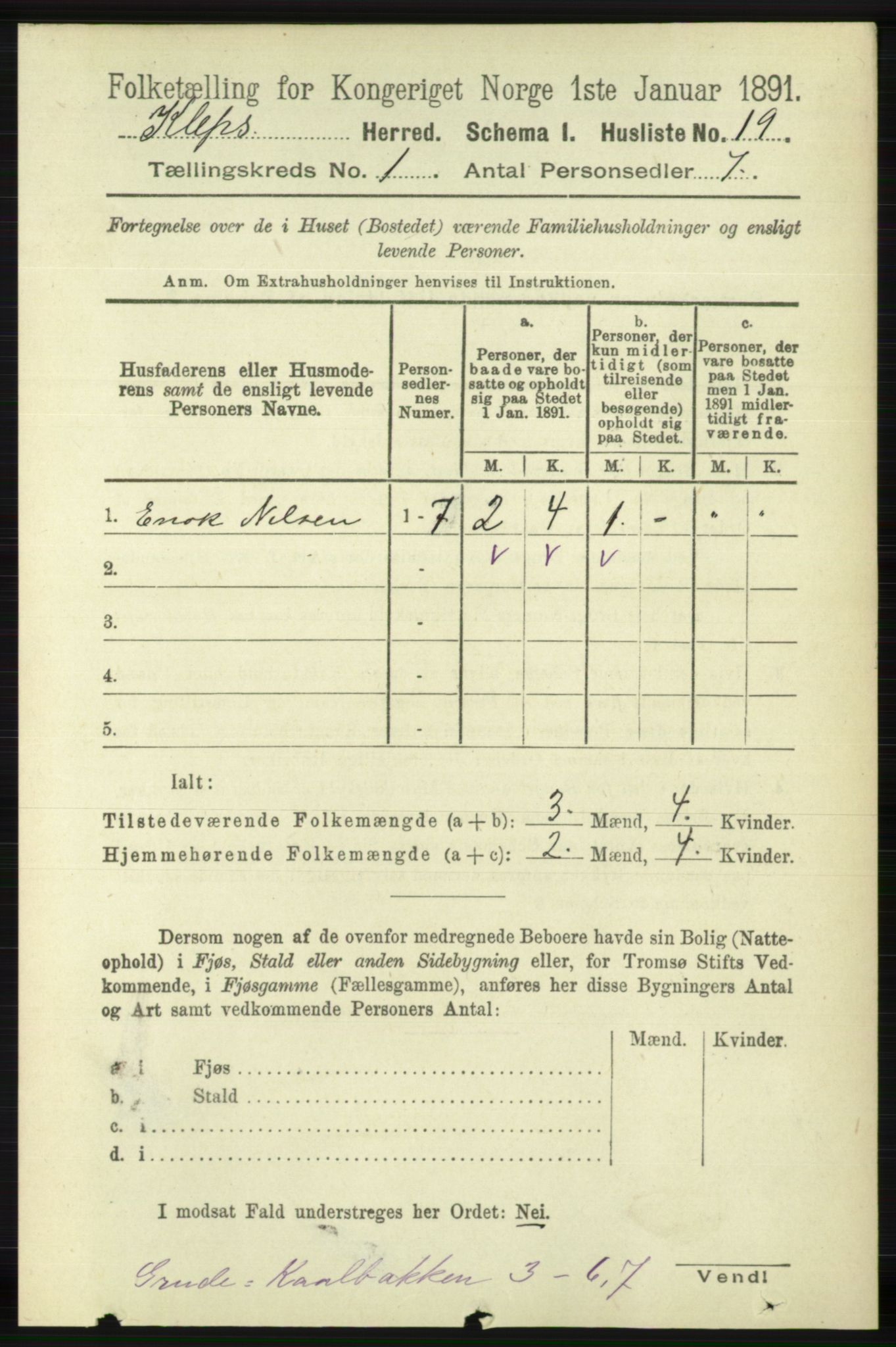 RA, 1891 census for 1120 Klepp, 1891, p. 46