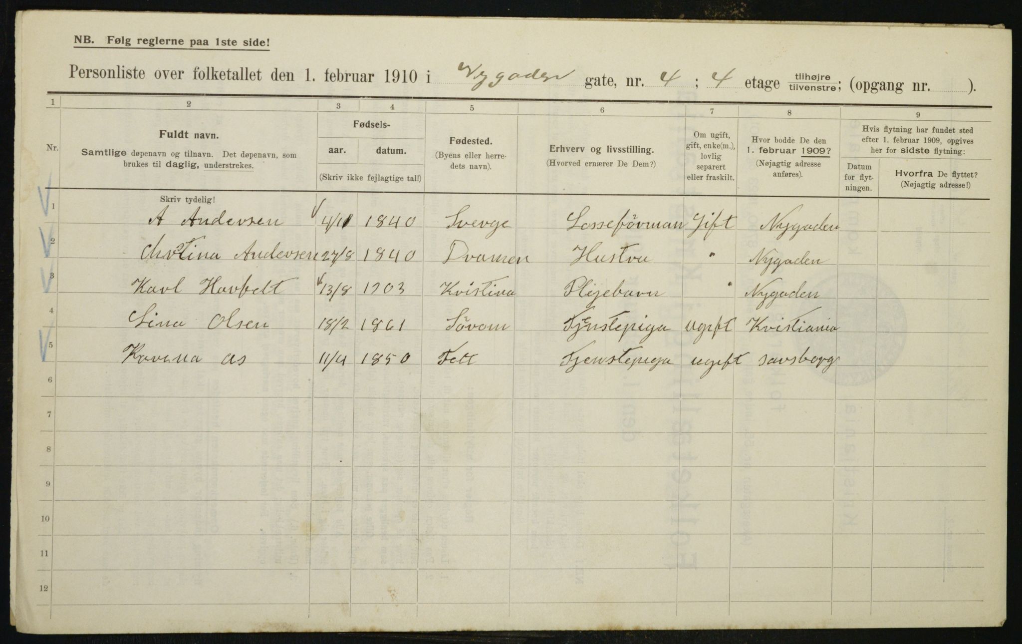 OBA, Municipal Census 1910 for Kristiania, 1910, p. 71393