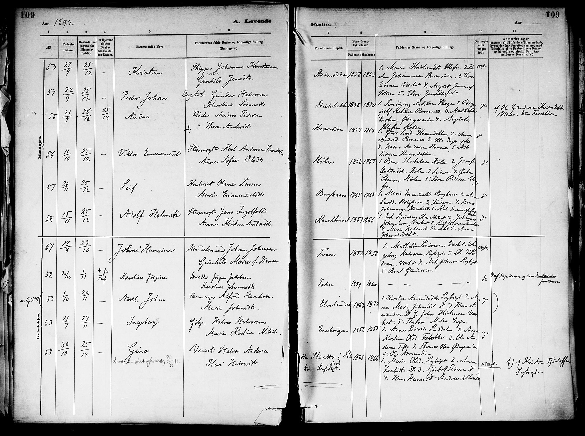 Holla kirkebøker, AV/SAKO-A-272/F/Fa/L0008: Parish register (official) no. 8, 1882-1897, p. 109