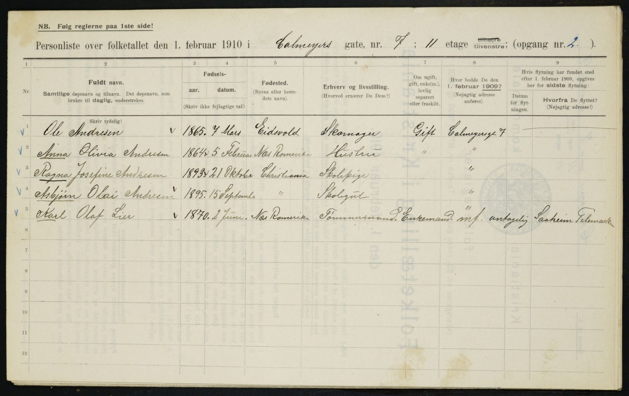 OBA, Municipal Census 1910 for Kristiania, 1910, p. 10890