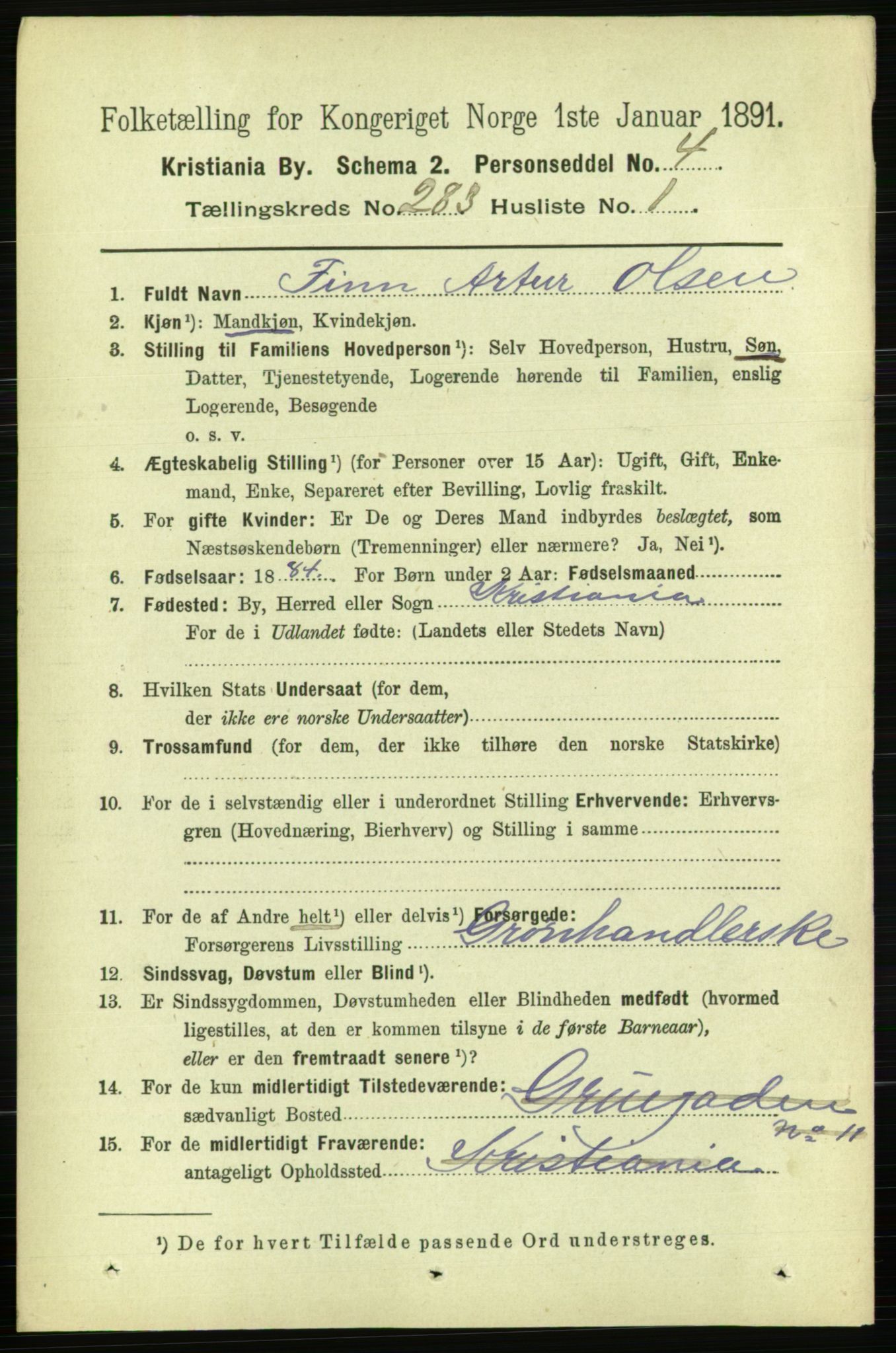 RA, 1891 census for 0301 Kristiania, 1891, p. 172616