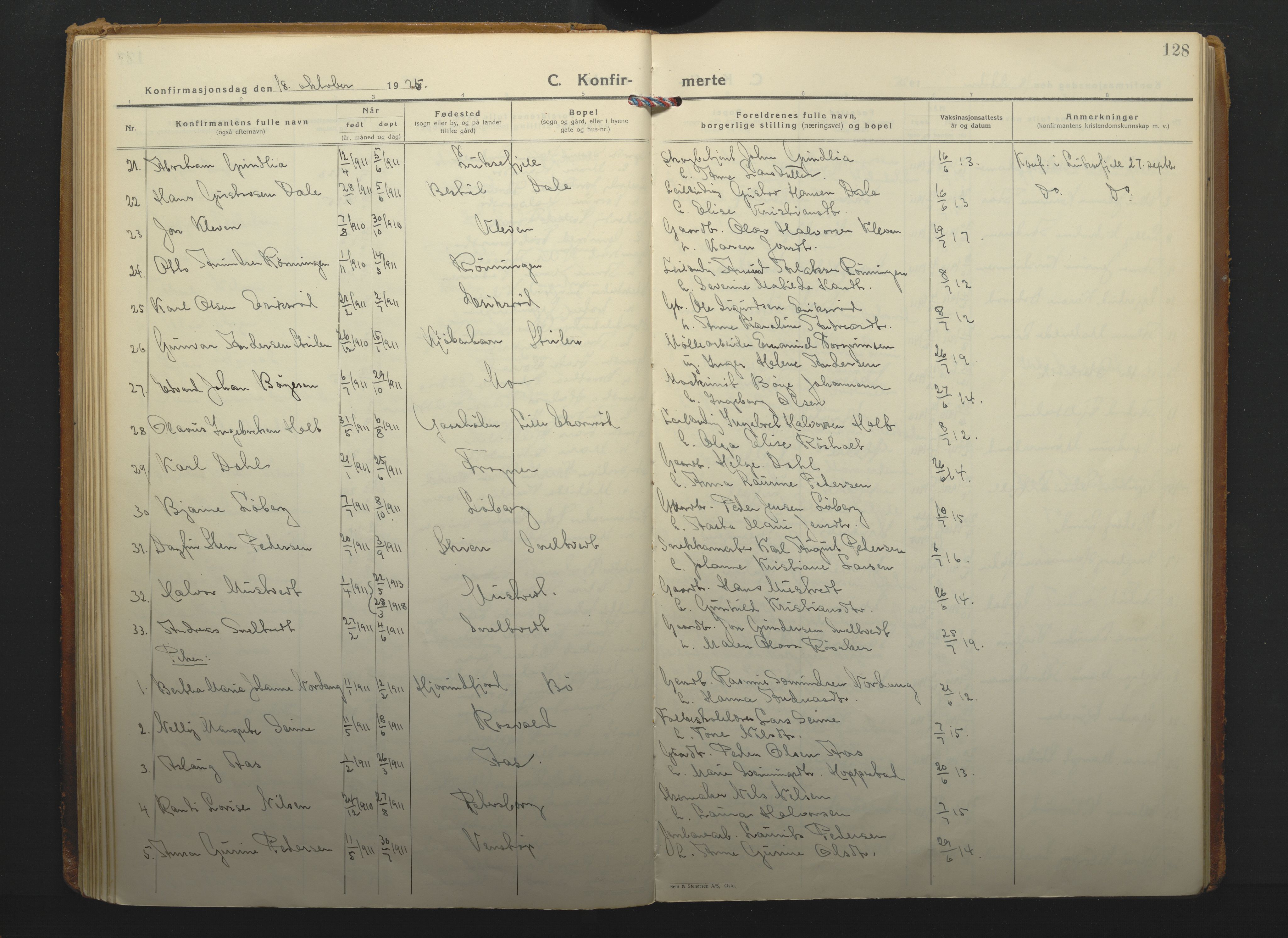 Gjerpen kirkebøker, SAKO/A-265/F/Fa/L0014: Parish register (official) no. I 14, 1925-1938, p. 128