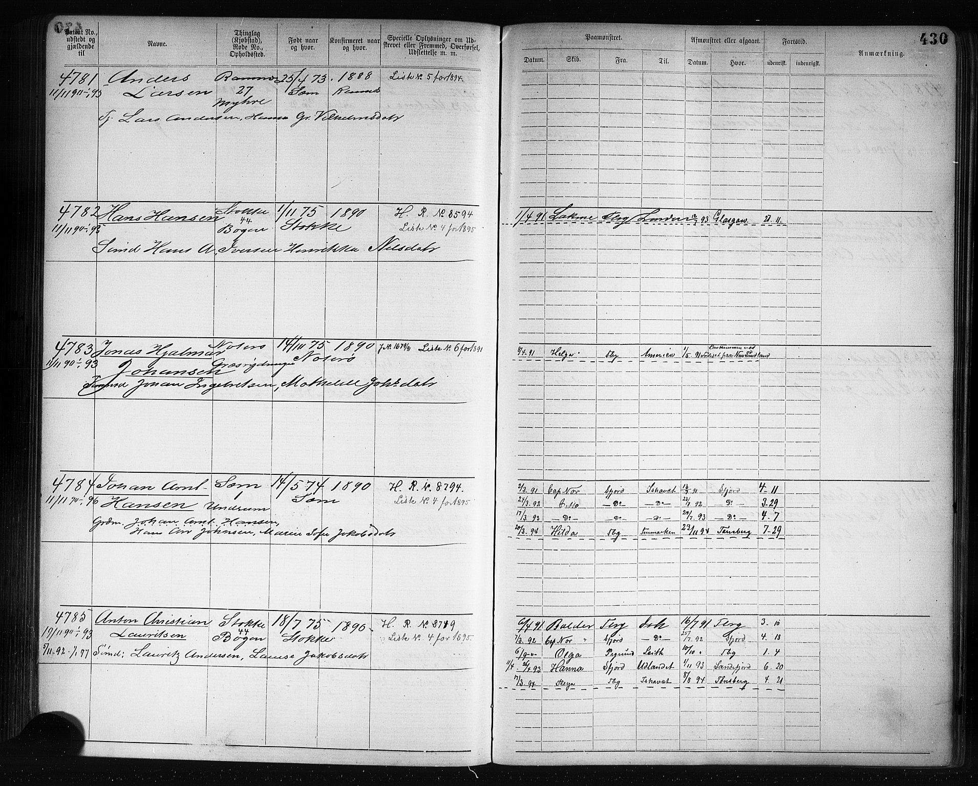 Tønsberg innrulleringskontor, AV/SAKO-A-786/F/Fb/L0007: Annotasjonsrulle Patent nr. 2636-5150, 1881-1892, p. 431