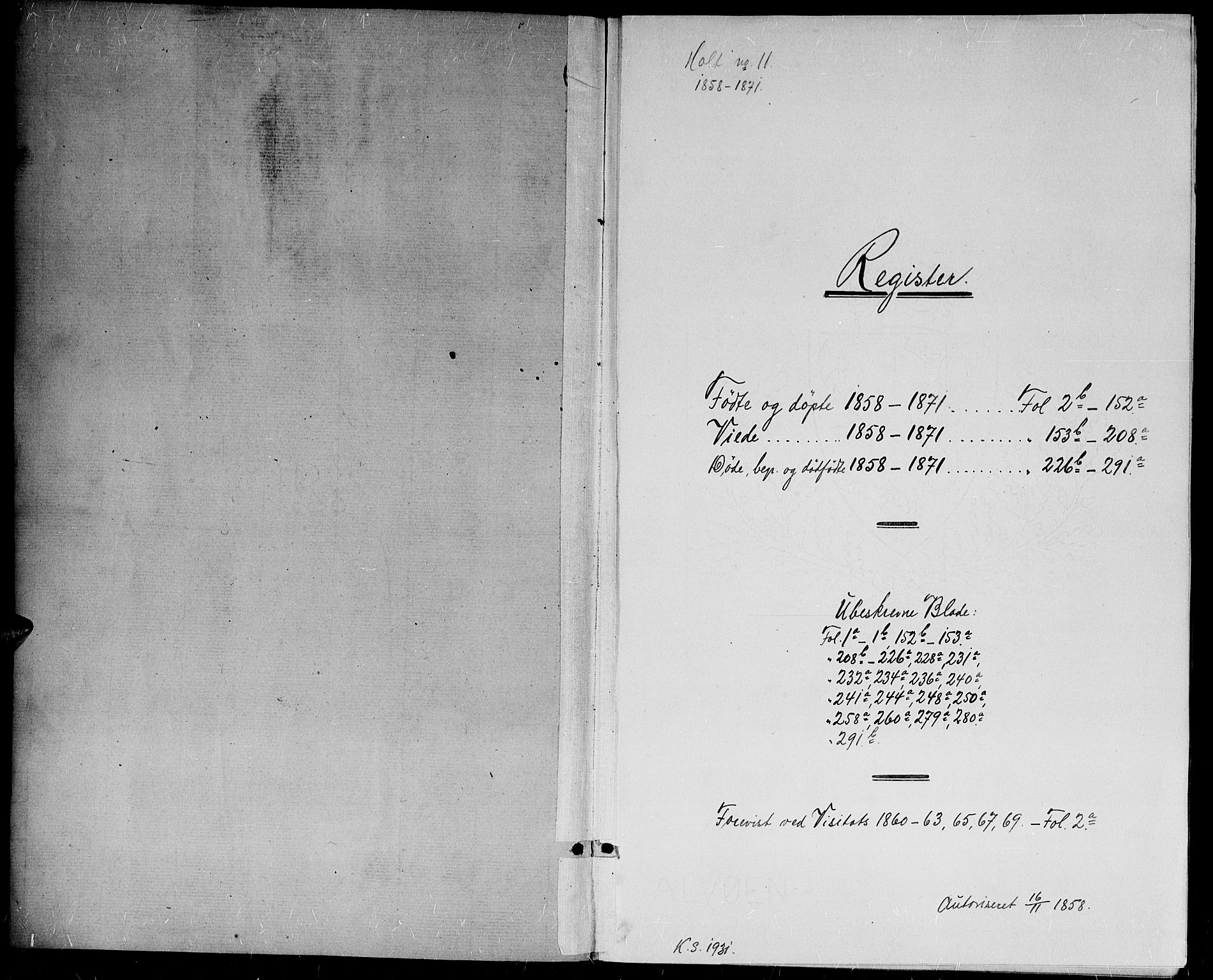 Holt sokneprestkontor, AV/SAK-1111-0021/F/Fb/L0008: Parish register (copy) no. B 8, 1858-1871