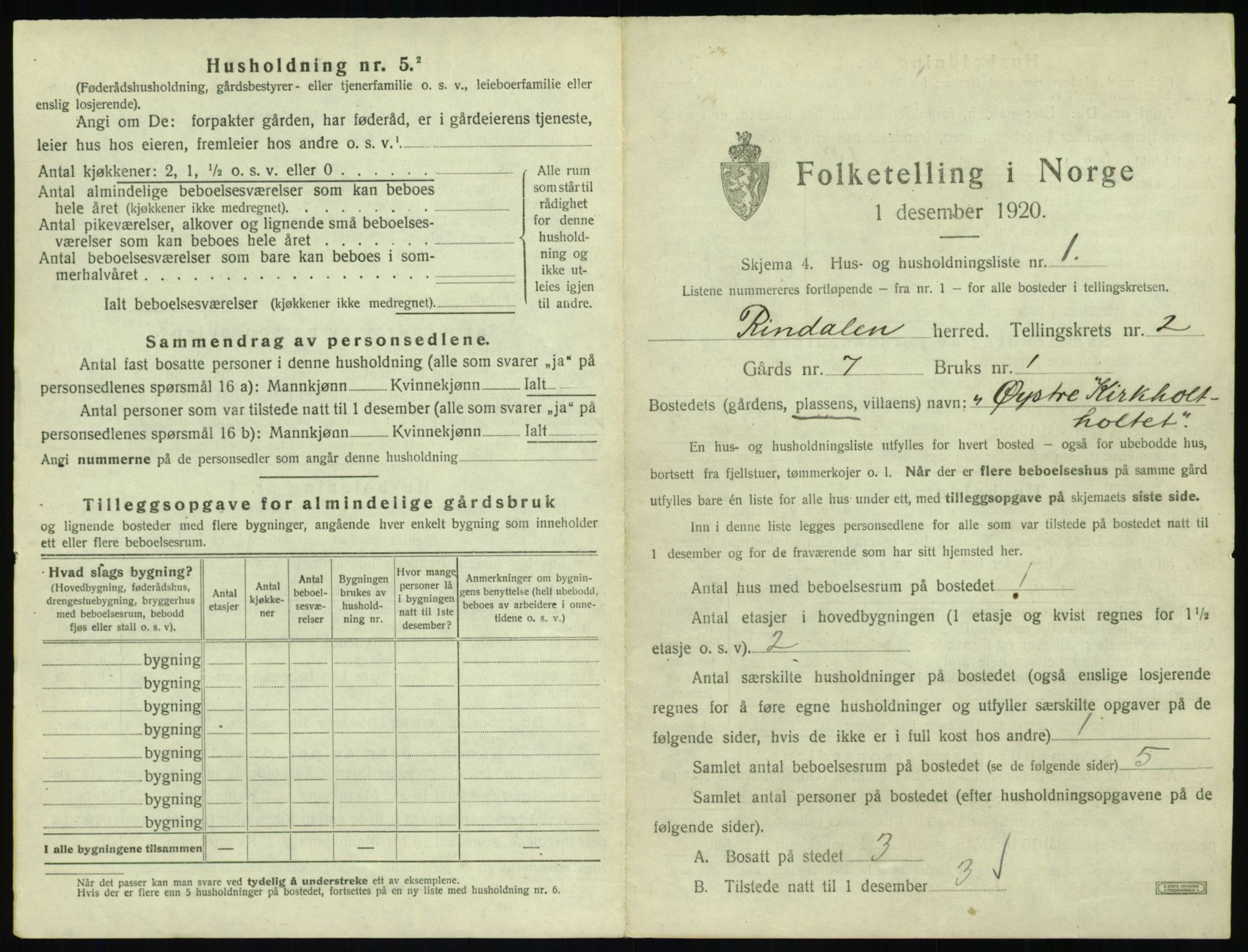 SAT, 1920 census for Rindal, 1920, p. 62