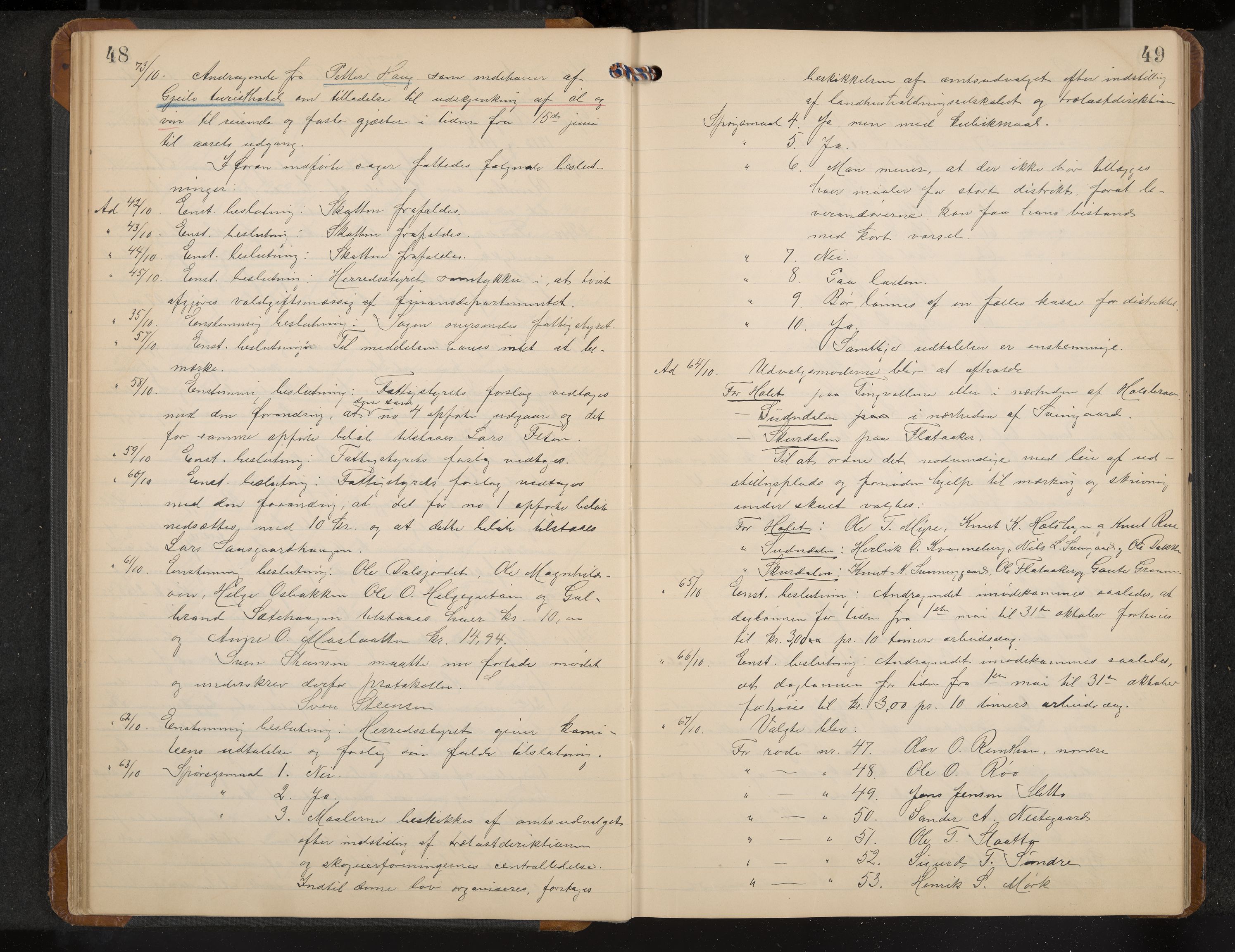 Hol formannskap og sentraladministrasjon, IKAK/0620021-1/A/L0005: Møtebok, 1909-1915, p. 48-49