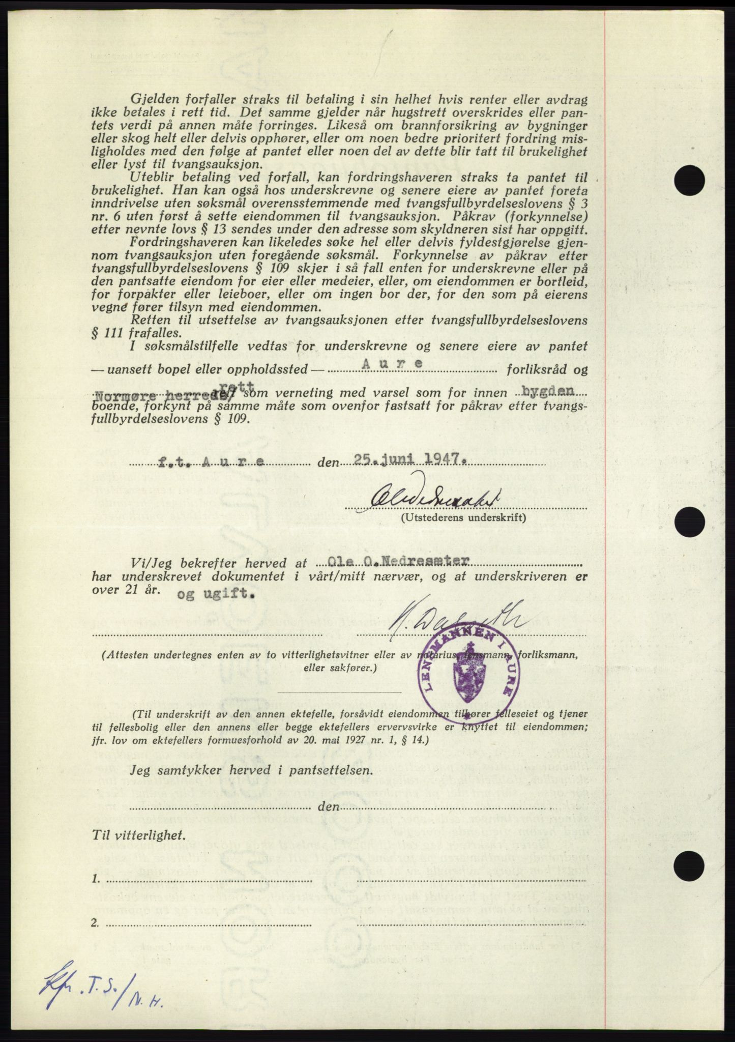 Nordmøre sorenskriveri, AV/SAT-A-4132/1/2/2Ca: Mortgage book no. B96, 1947-1947, Diary no: : 1455/1947