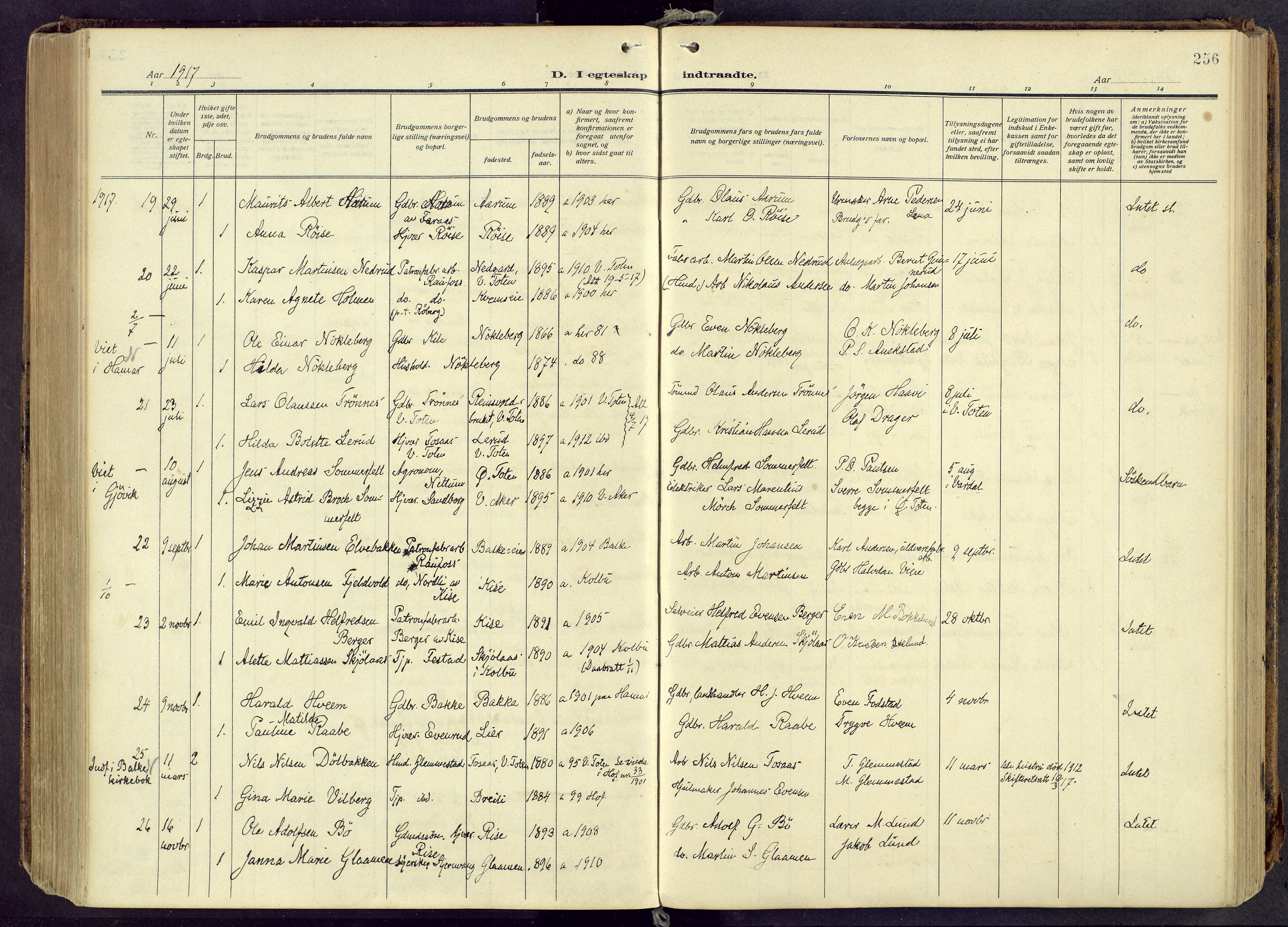 Østre Toten prestekontor, AV/SAH-PREST-104/H/Ha/Haa/L0010: Parish register (official) no. 10, 1910-1920, p. 256