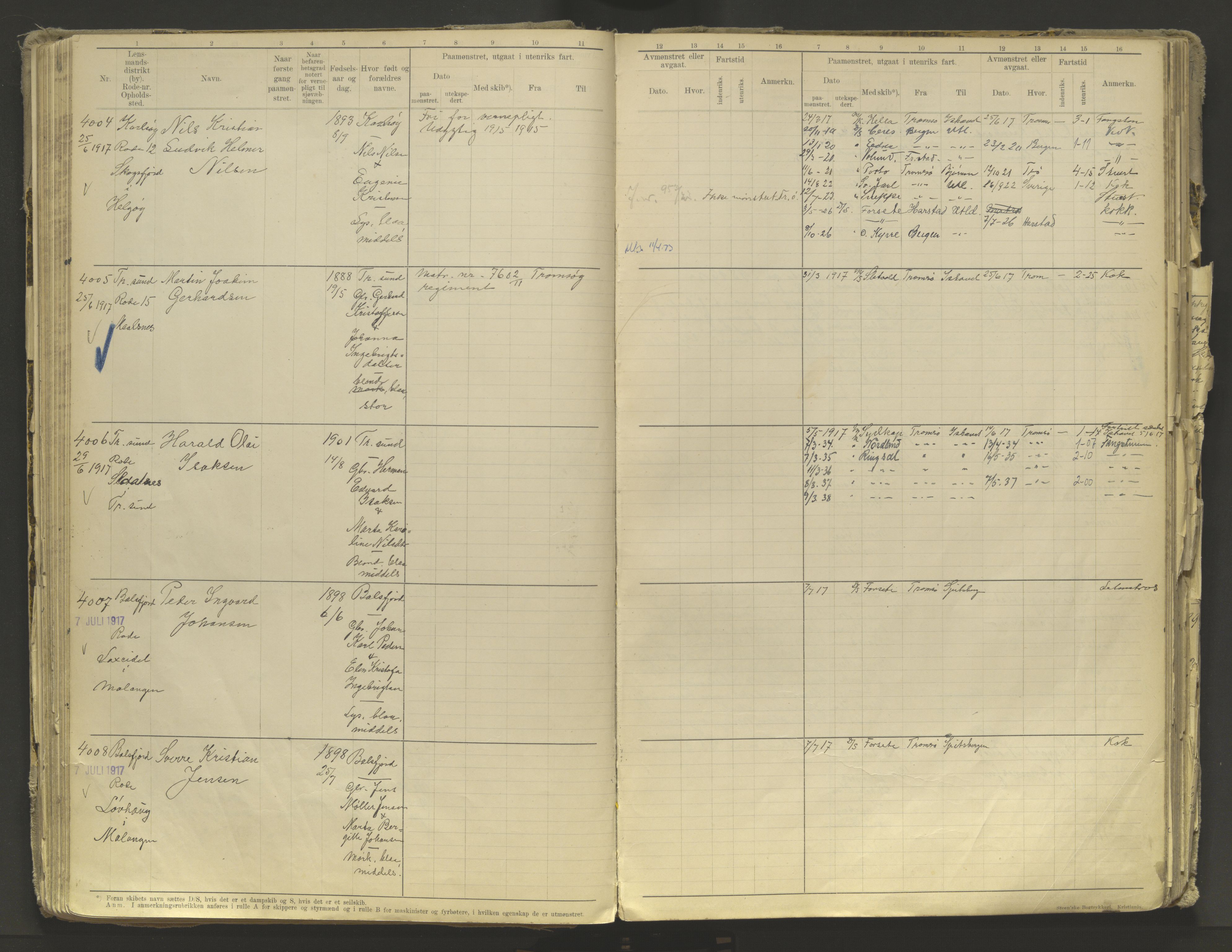 Tromsø sjømannskontor/innrullerings-/mønstringsdistrikt, AV/SATØ-S-0243/F/Fb/L0010: Annotasjonsrulle. Defekt: løs innbinding. Nr. 3519-4972, 1916-1920