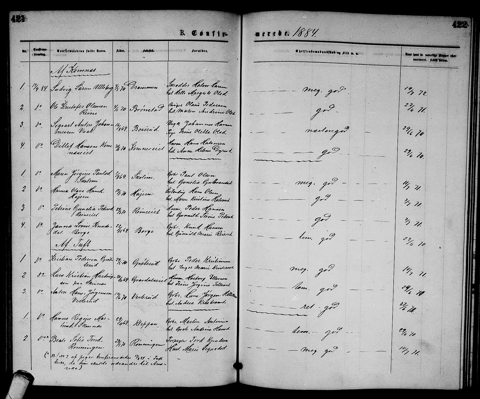 Sandsvær kirkebøker, AV/SAKO-A-244/G/Gb/L0001: Parish register (copy) no. II 1, 1874-1885, p. 421-422