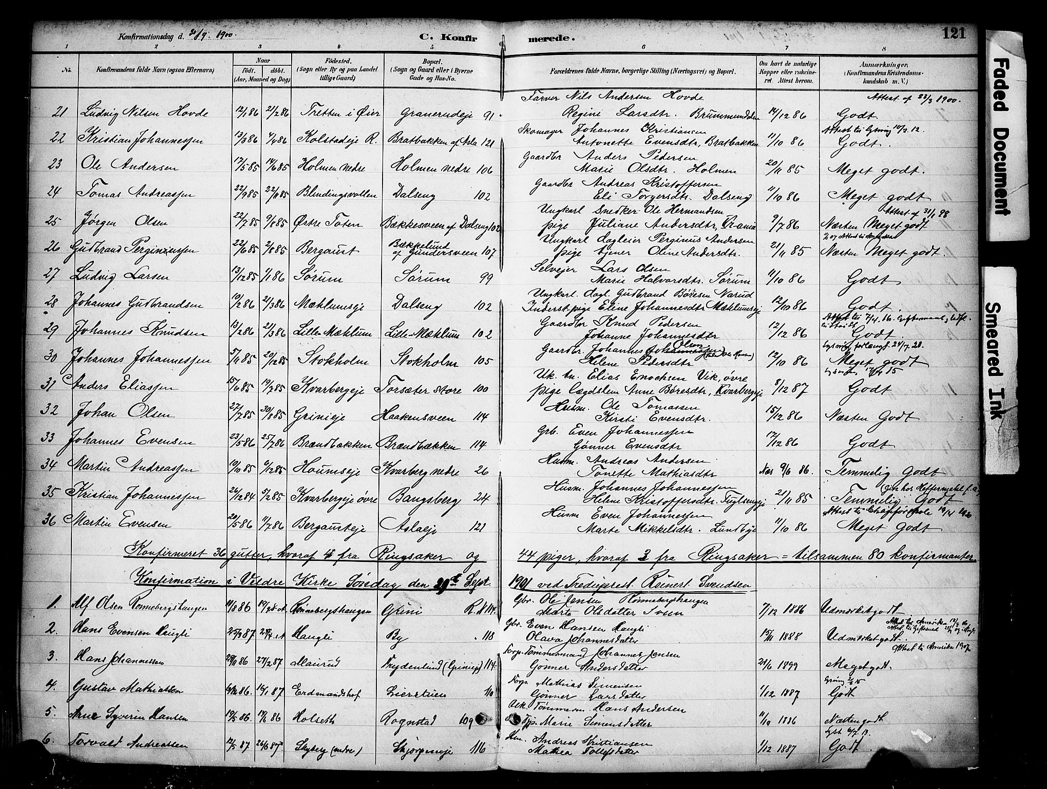 Ringsaker prestekontor, SAH/PREST-014/K/Ka/L0016: Parish register (official) no. 16, 1891-1904, p. 121