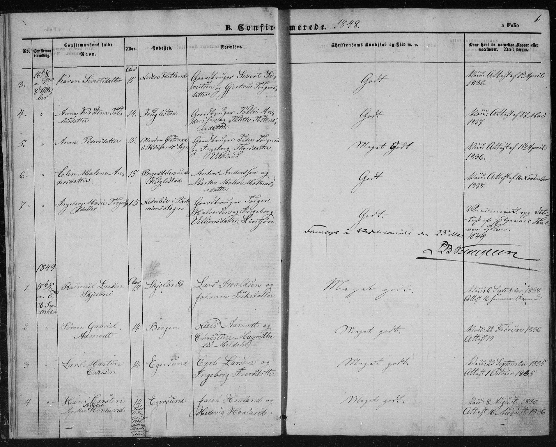 Eigersund sokneprestkontor, AV/SAST-A-101807/S08/L0010: Parish register (official) no. A 10, 1848-1849, p. 6